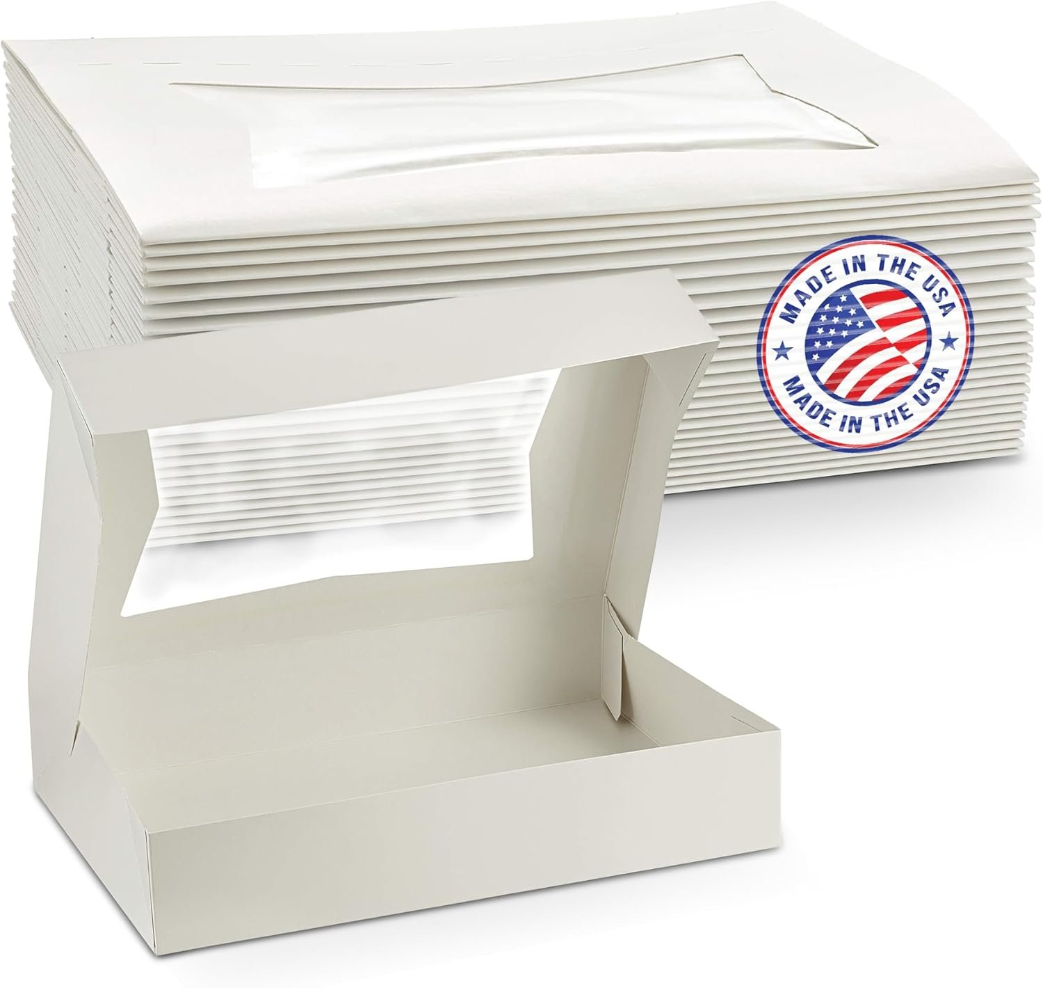 Großhandel 25 Stück 12" x 8" x 2,25" weiße Bäckerei-Boxen mit Fenster - Auto Pop-Up Pappboxen für Schokoladenüberzogene Erdbeeren, Kekse, Donuts und Gebäck - Individuelles Logo, OEM Hersteller