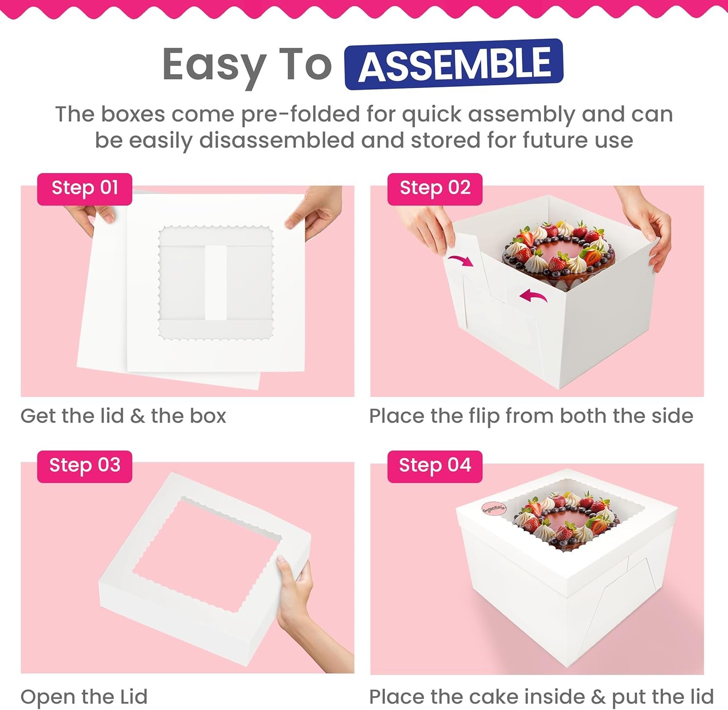 Großhandel 15 Stück Kuchenboxen, große weiße Bäckerkarton, 12x12x8 Zoll hohe Kuchenbox mit Fenster, quadratische Karton-Kuchenbox für mehrschichtige Kuchen, individuell bedruckte Backzubehör Supplies, Hersteller von Verpackungslösungen