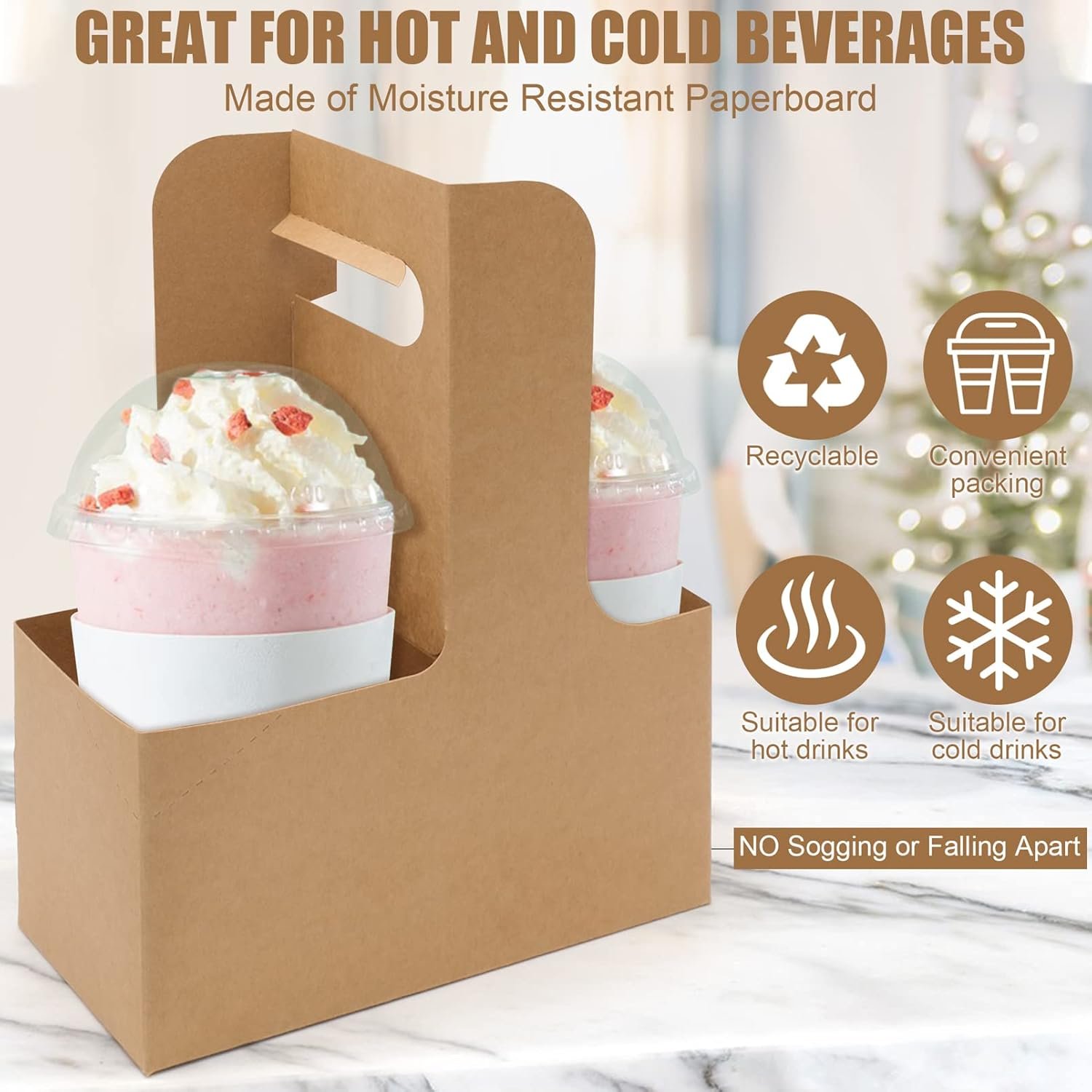 Großhandel 25 Stück Getränketräger mit Griff - 2-Becher Kapazität Pappbecherhalter, individuell gestaltetes Logo für To-Go Getränke- und Essenslieferungen von zuverlässigen Lieferanten.