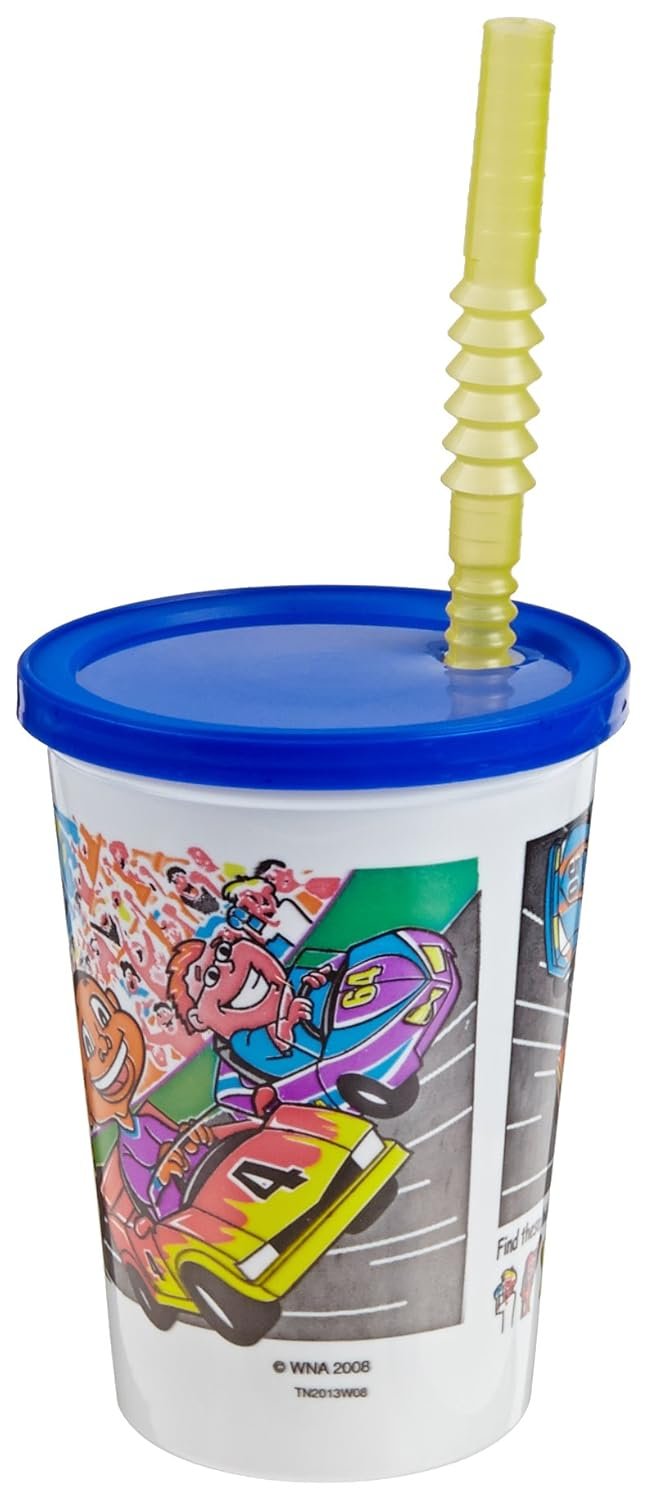 Großhandel 12oz Kunststoffbecher für Kinder mit Deckel und flexiblem Strohhalm, 250 Sets in Bulk, Minimierung von Verschüttungen, Individuelles Logo, Hersteller für wiederverwendbare und Einweg Becher im Rennauto-Design.