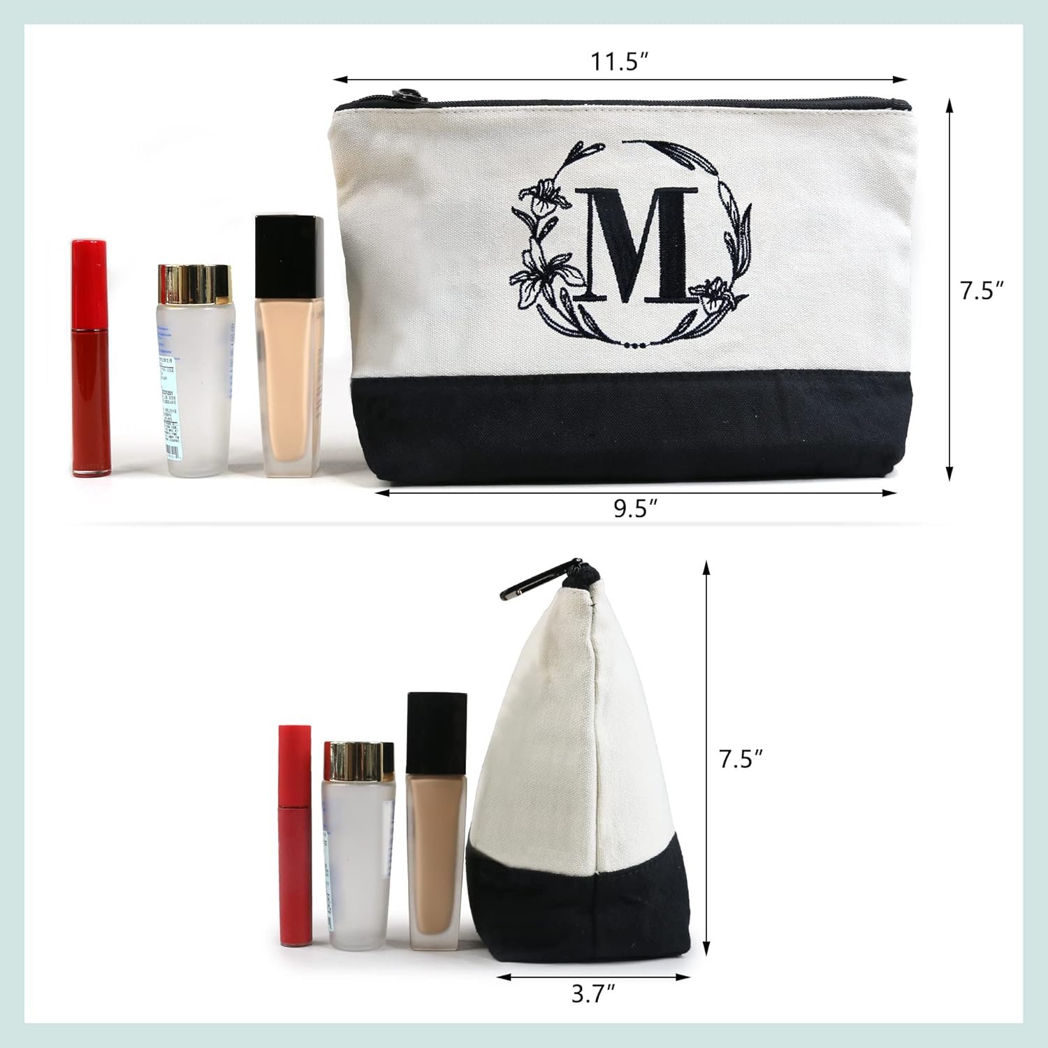 Großhandel Individuelles Logo Frauen große weiße und schwarze Canvas Tote Tasche, Ledergriff, mit Reißverschluss, maßgeschneiderte Initialen, Fabriklieferant