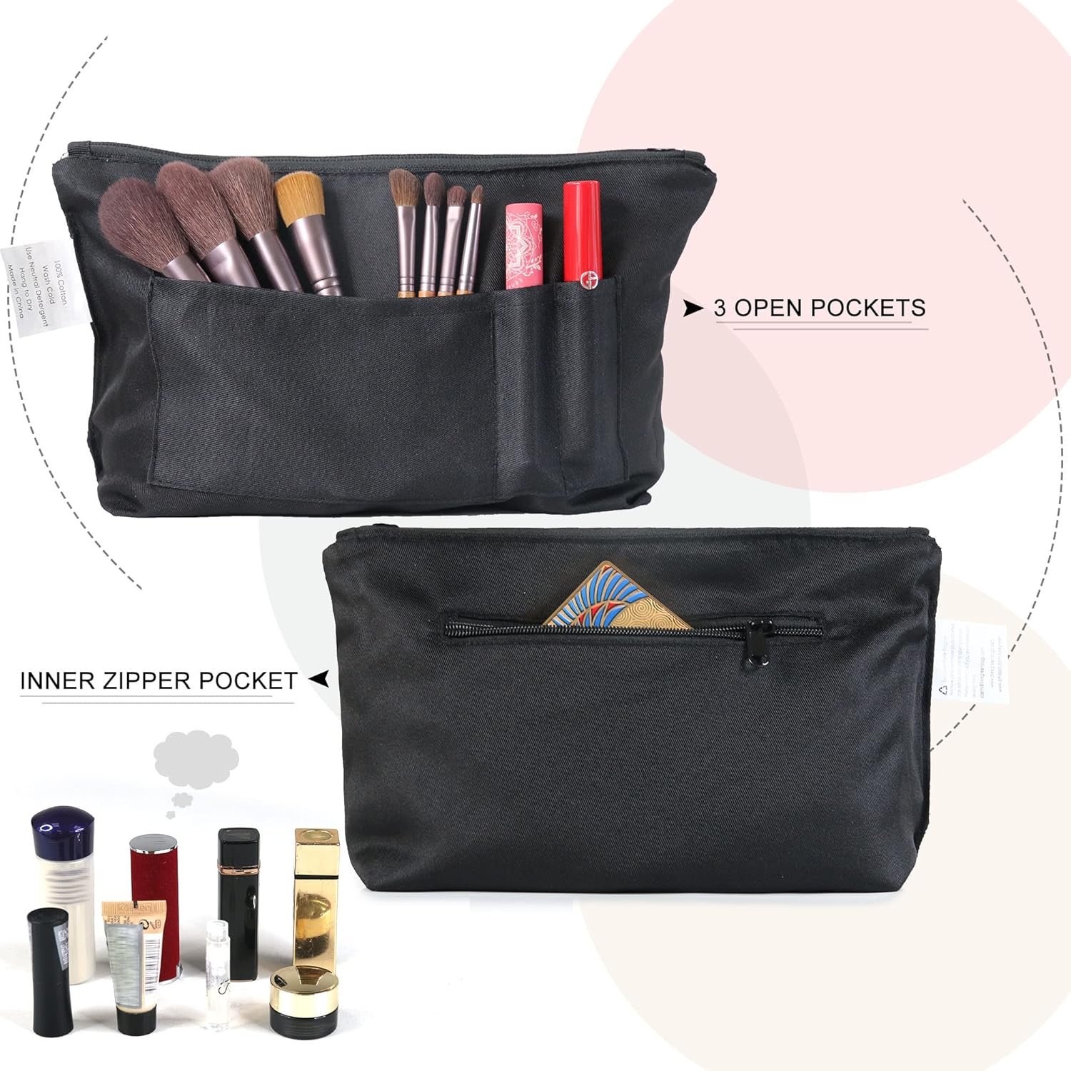 Großhandel Individuelles Logo Frauen große weiße und schwarze Canvas Tote Tasche, Ledergriff, mit Reißverschluss, maßgeschneiderte Initialen, Fabriklieferant