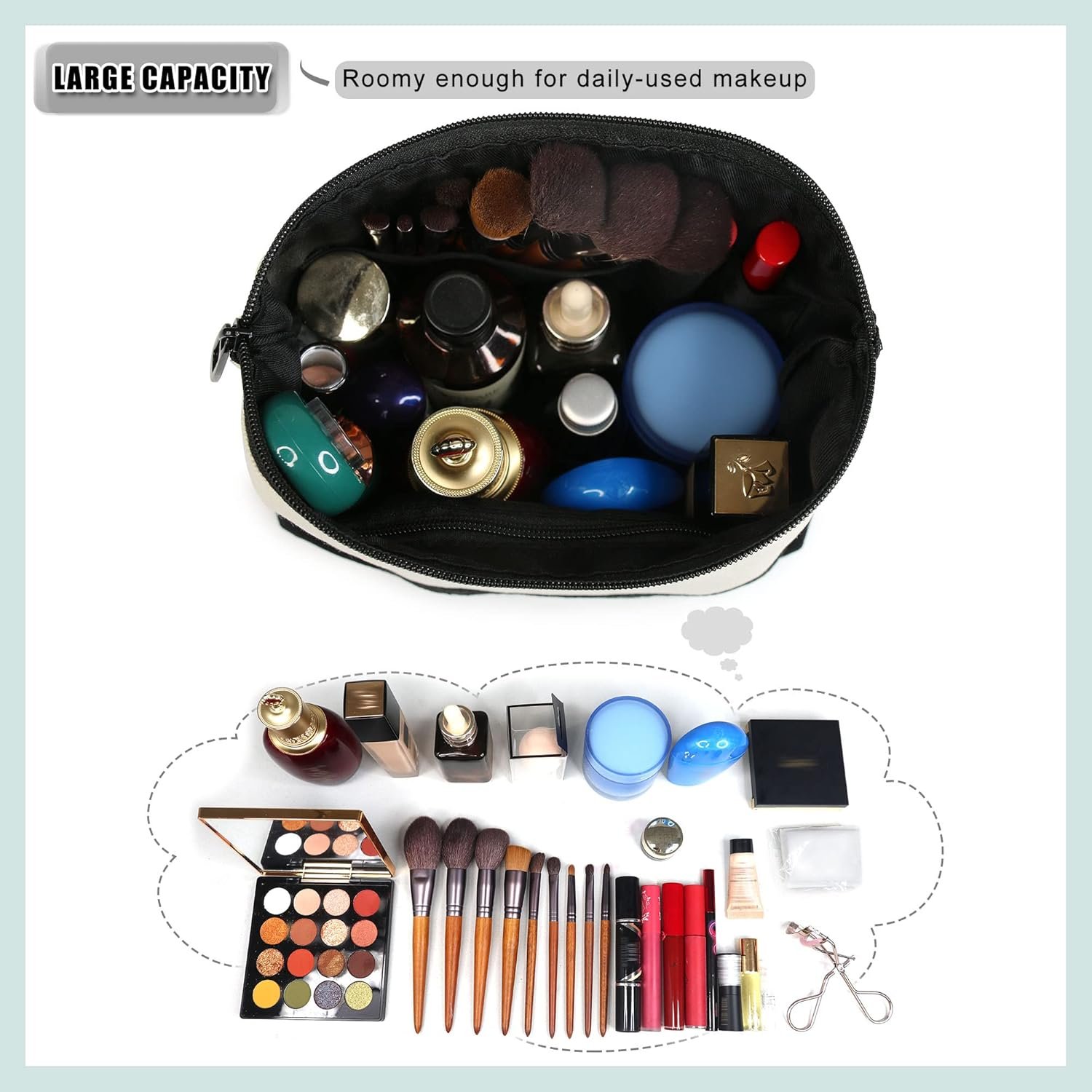 Großhandel Individuelles Logo Frauen große weiße und schwarze Canvas Tote Tasche, Ledergriff, mit Reißverschluss, maßgeschneiderte Initialen, Fabriklieferant