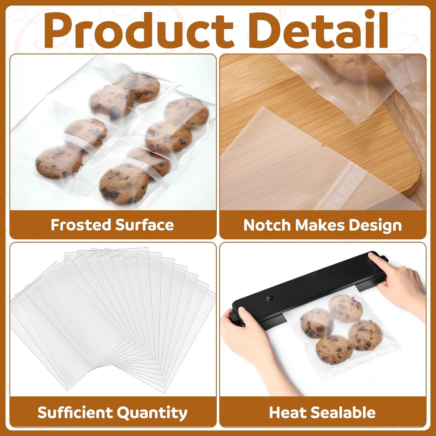 Großhandel 200 Stück Cellophan-Gebäckbeutel mit Hitzesiegelung, flacher Rand, in 2 Größen 4