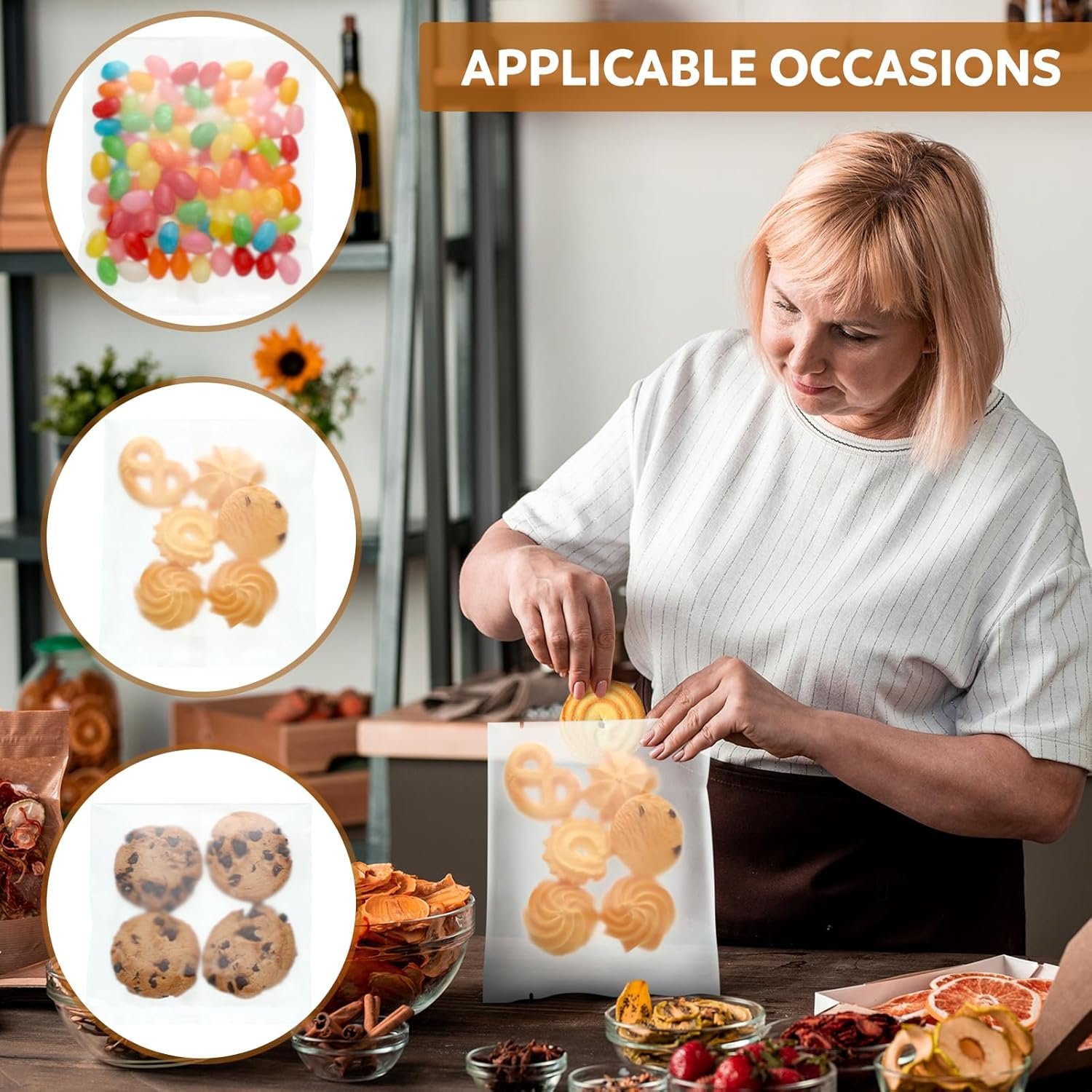 Großhandel 200 Stück Cellophan-Gebäckbeutel mit Hitzesiegelung, flacher Rand, in 2 Größen 4