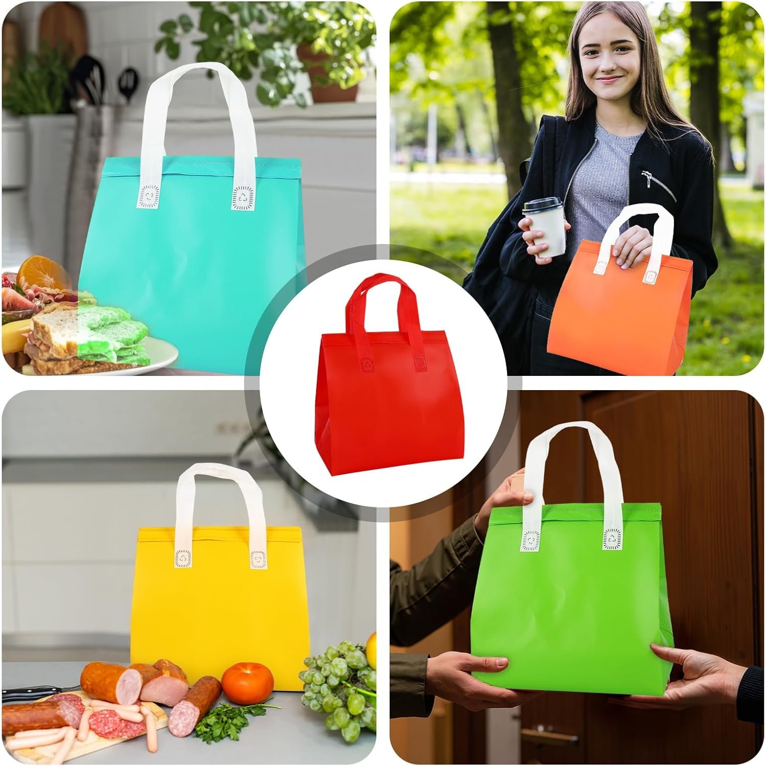 Großhandel 18 Stück isolierte Tragetaschen für warme und kalte Getränke, frische Lebensmittellieferung, individuelles Logo, OEM, thermische Lunch- und Take-away-Taschen in 6 klassischen Farben Großhandel 18 Stück isolierte Tragetaschen für warme und kalte Getränke, frische Lebensmittellieferung, individuelles Logo, OEM, thermische Lunch- und Take-away-Taschen in 6 klassischen Farben
