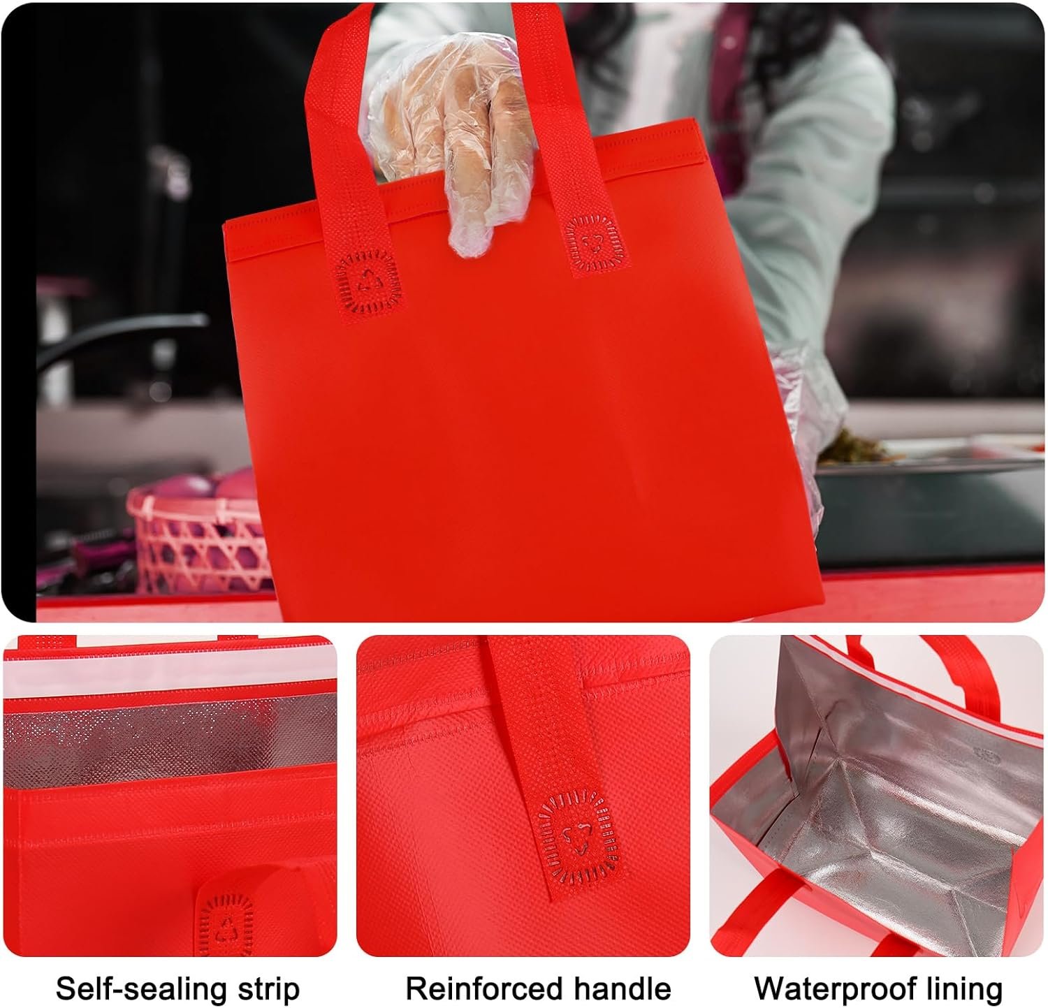 Großhandel 18 Stück isolierte Tragetaschen für warme und kalte Getränke, frische Lebensmittellieferung, individuelles Logo, OEM, thermische Lunch- und Take-away-Taschen in 6 klassischen Farben Großhandel 18 Stück isolierte Tragetaschen für warme und kalte Getränke, frische Lebensmittellieferung, individuelles Logo, OEM, thermische Lunch- und Take-away-Taschen in 6 klassischen Farben