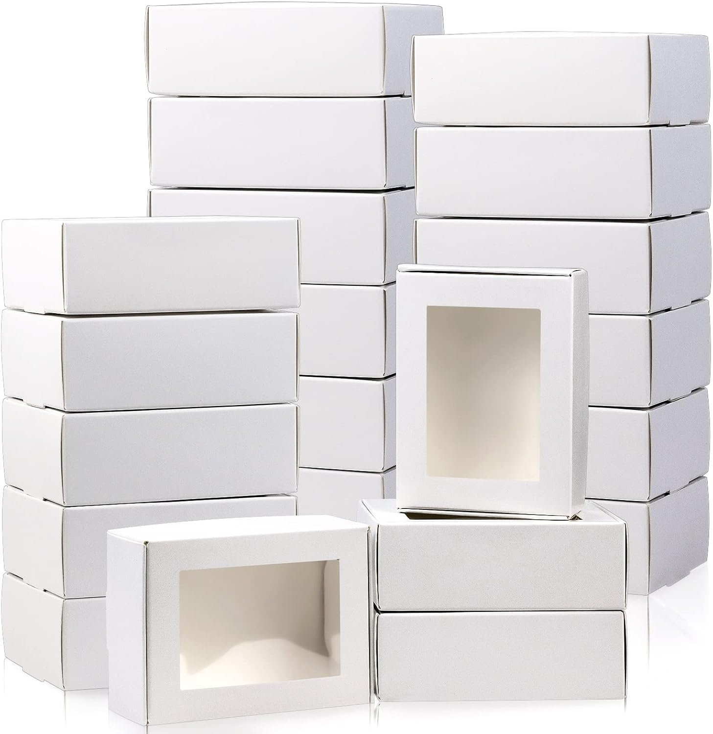 Großhandel Mini Kraftpapierboxen mit Fenster, 50er Pack, 3,33" x 2,35" x 1,18", ideal für kleine Seifen, Süßigkeiten oder Geschenke. Individuelles Logo möglich, vom Hersteller direkt. Bulk Optionen für Partys und Muttertag.