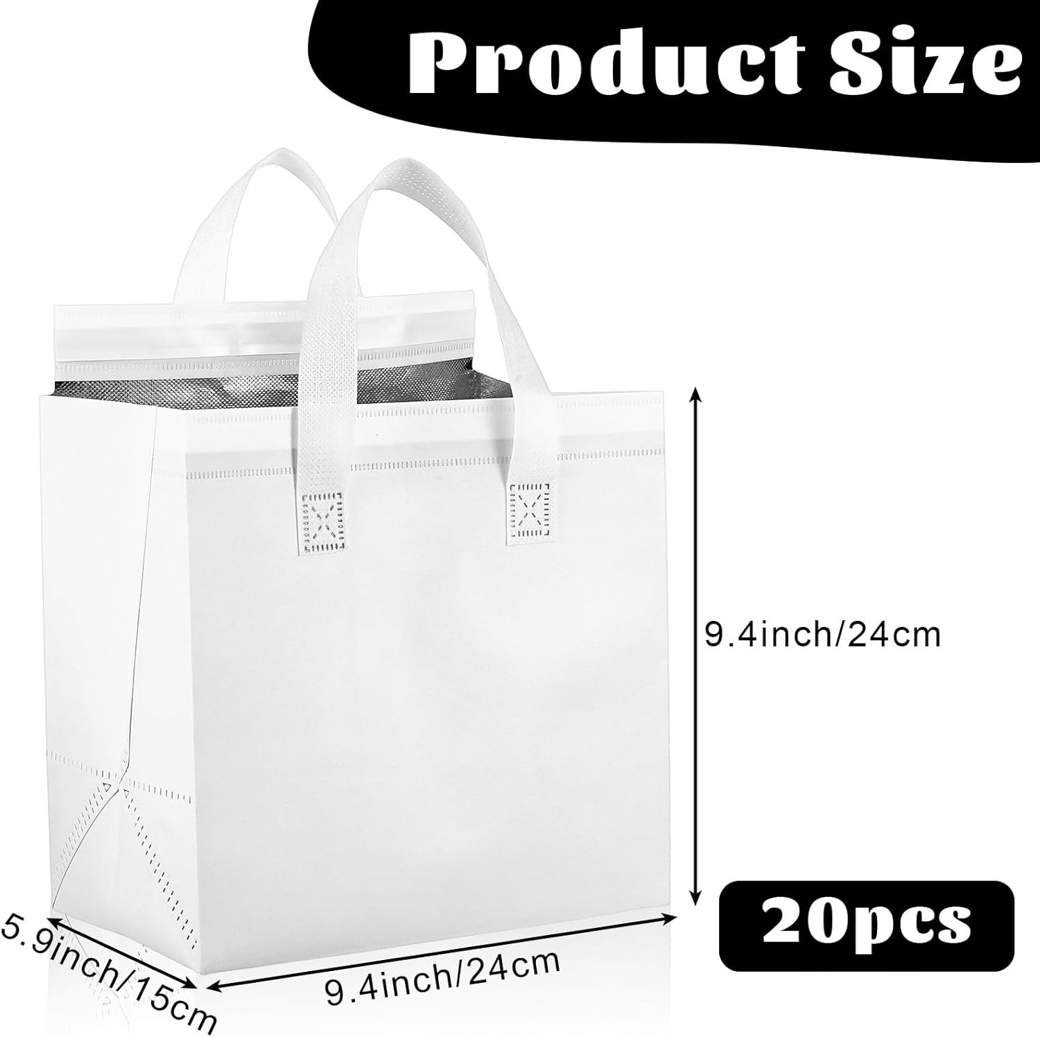 Großhandel 20er Pack isolierte Take Away Taschen für heiße und kalte Speisen, perfekte Lösung für Catering, Restaurant und Lebensmittelgeschäft (9,4 x 5,9 x 9,4 Zoll, weiß) mit individuellem Logo vom Hersteller.