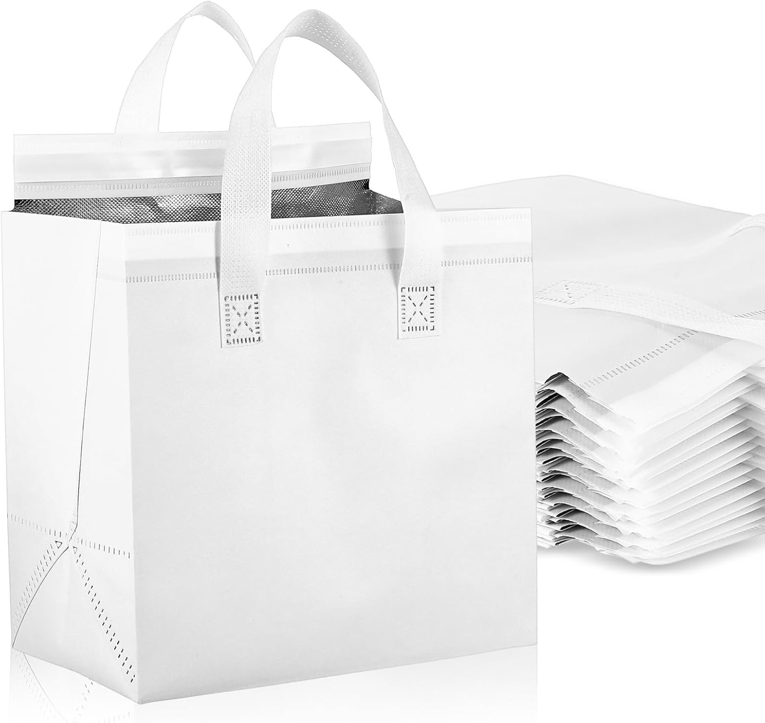 Großhandel 20er Pack isolierte Take Away Taschen für heiße und kalte Speisen, perfekte Lösung für Catering, Restaurant und Lebensmittelgeschäft (9,4 x 5,9 x 9,4 Zoll, weiß) mit individuellem Logo vom Hersteller.