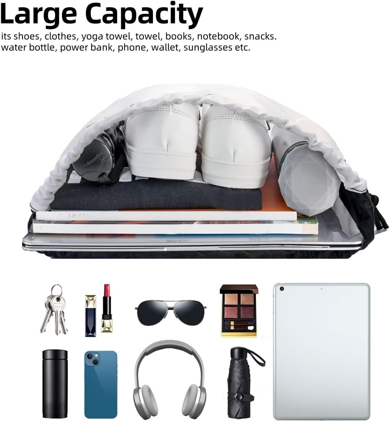 Großhandel individueller drawstring Rucksäcke mit Ihrem eigenen Design als Trainingsbeutel für Sport und Schwimmen, OEM-Qualität, personalisiert mit Foto, Logo, Text oder Namen, strapazierfähiger Pack für Männer und Frauen in Schwarz.