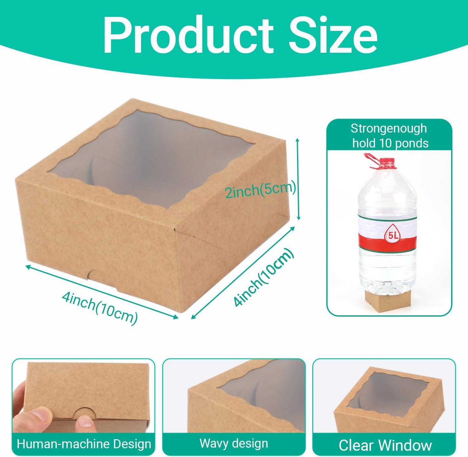 Großhandel 50 Stück 4x4x2 Zoll lebensmittelsichere braune Bäckereikartons - Vielseitige Verpackung für Gebäck, Pralinen und Hochzeitsgeschenke mit individuellem Logo für Kuchen, Torten und Zimtschnecken von Ihrem Hersteller.