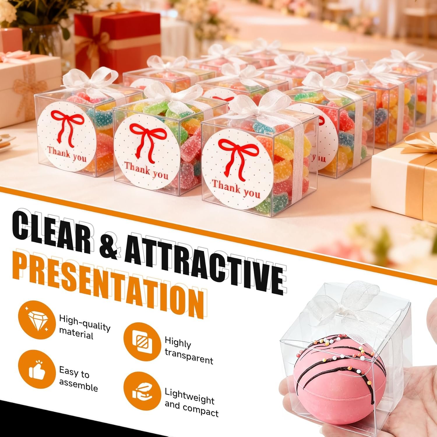 Großhandel 50 Packung kleine transparente Favoritenboxen 2x2x2 cm mit personalisiertem Logo, einschließlich Bändern und Dankeschön-Aufklebern, für Süßigkeiten, Macarons, Hochzeiten, Babypartys und Geburtstagsfeiern im Bulk. Großhandel 50 Packung kleine transparente Favoritenboxen 2x2x2 cm mit personalisiertem Logo, einschließlich Bändern und Dankeschön-Aufklebern, für Süßigkeiten, Macarons, Hochzeiten, Babypartys und Geburtstagsfeiern im Bulk.