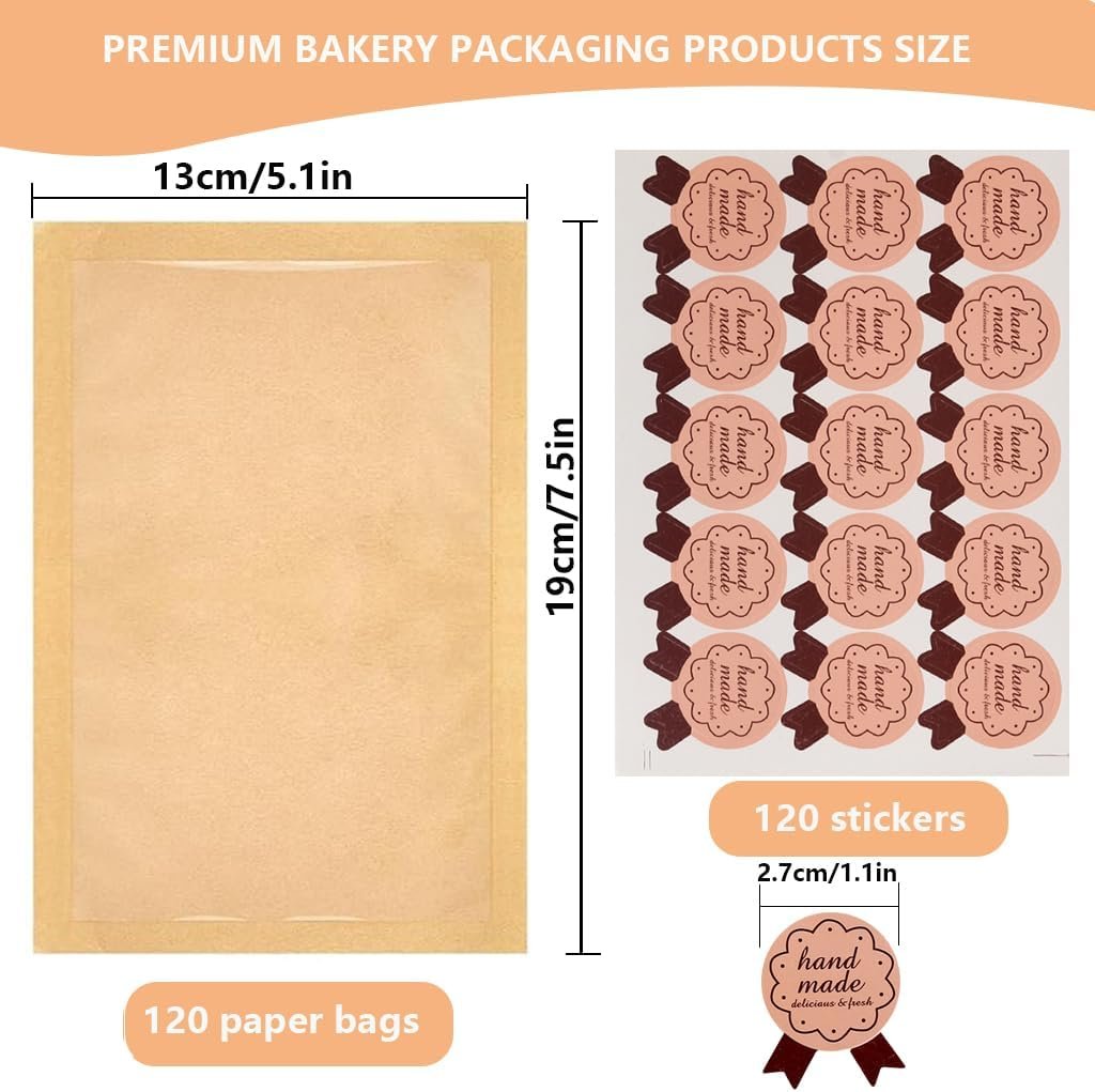 Großhandel 120 Stück Papier Keksbeutel mit Fenster 5 x 7 Zoll individuelle Verpackung für Snacks und Gebäck, OEM optionale Einzelkeks-Wickel