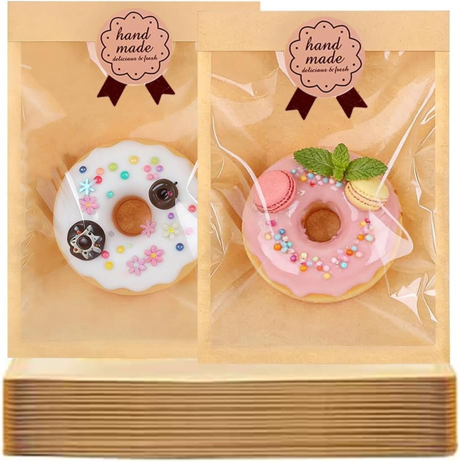 Großhandel 120 Stück Papier Keksbeutel mit Fenster 5 x 7 Zoll individuelle Verpackung für Snacks und Gebäck, OEM optionale Einzelkeks-Wickel