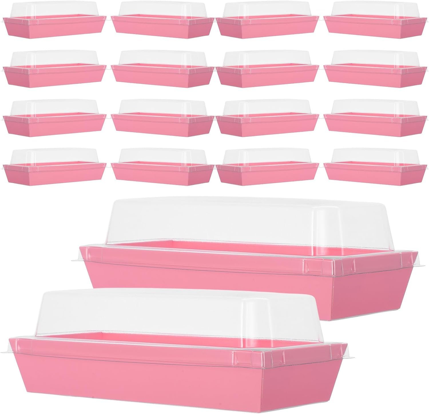 Großhandel 50 Stück große rechteckige Bäckereiboxen mit Deckeln, maßgeschneiderte Lebensmittelverpackungen für Sandwiches, Pasteten und Takeout, Hersteller von Lebensmittelschalen für Wraps, Speck und Schinken. OEM Optionen verfügbar.