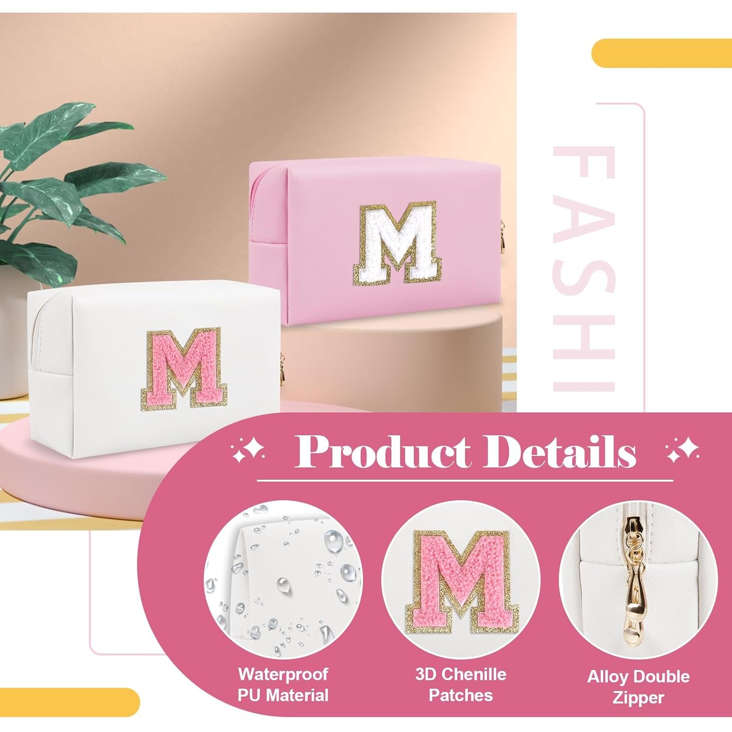 Großhandel Personalisierte Kosmetiktasche mit Initialen A-Z, Kleine PU-Leder Reise-Toilettentasche mit Reißverschluss, Weiße süße Kulturtasche, Geschenkideal für Teenager Mädchen Frauen, Hersteller für Letter M, Eigenmarke Großhandel Personalisierte Kosmetiktasche mit Initialen A-Z, Kleine PU-Leder Reise-Toilettentasche mit Reißverschluss, Weiße süße Kulturtasche, Geschenkideal für Teenager Mädchen Frauen, Hersteller für Letter M, Eigenmarke