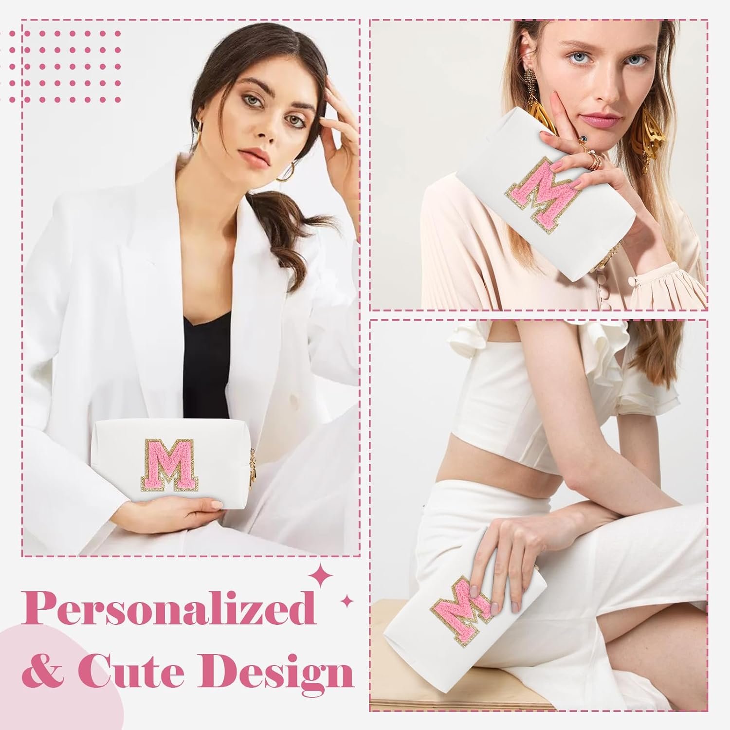 Großhandel Personalisierte Kosmetiktasche mit Initialen A-Z, Kleine PU-Leder Reise-Toilettentasche mit Reißverschluss, Weiße süße Kulturtasche, Geschenkideal für Teenager Mädchen Frauen, Hersteller für Letter M, Eigenmarke Großhandel Personalisierte Kosmetiktasche mit Initialen A-Z, Kleine PU-Leder Reise-Toilettentasche mit Reißverschluss, Weiße süße Kulturtasche, Geschenkideal für Teenager Mädchen Frauen, Hersteller für Letter M, Eigenmarke