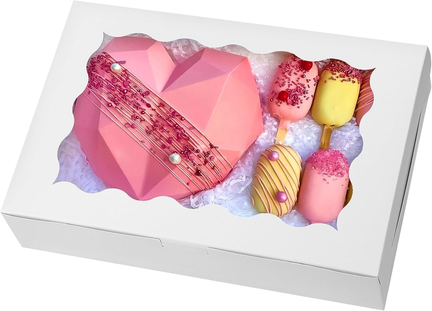 Großhandel 15 Stücke Kuchenverpackungen, 12x8x2,5 Zoll mit Fenster für Schokoladenüberzogene Erdbeeren, OEM für Torten, Kuchen, Muffins, Donuts und Gebäck, als bulk erhältlich.