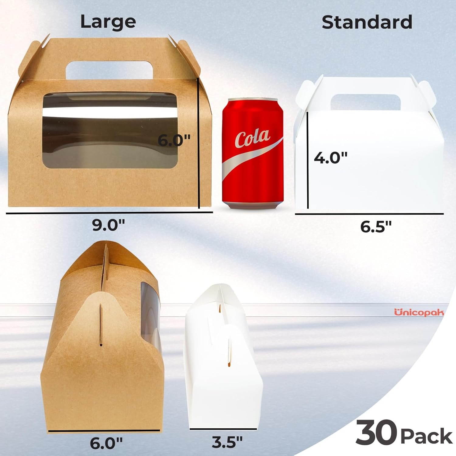 Großhandel Gabelboxen aus lebensmittelechtem Karton 9x6x6 mit Fenster für Brot, Donuts und selbstgemachte Geschenke, Individuelles Logo für Eigenmarke, große Geschenkboxen mit Griffen in Bulk.