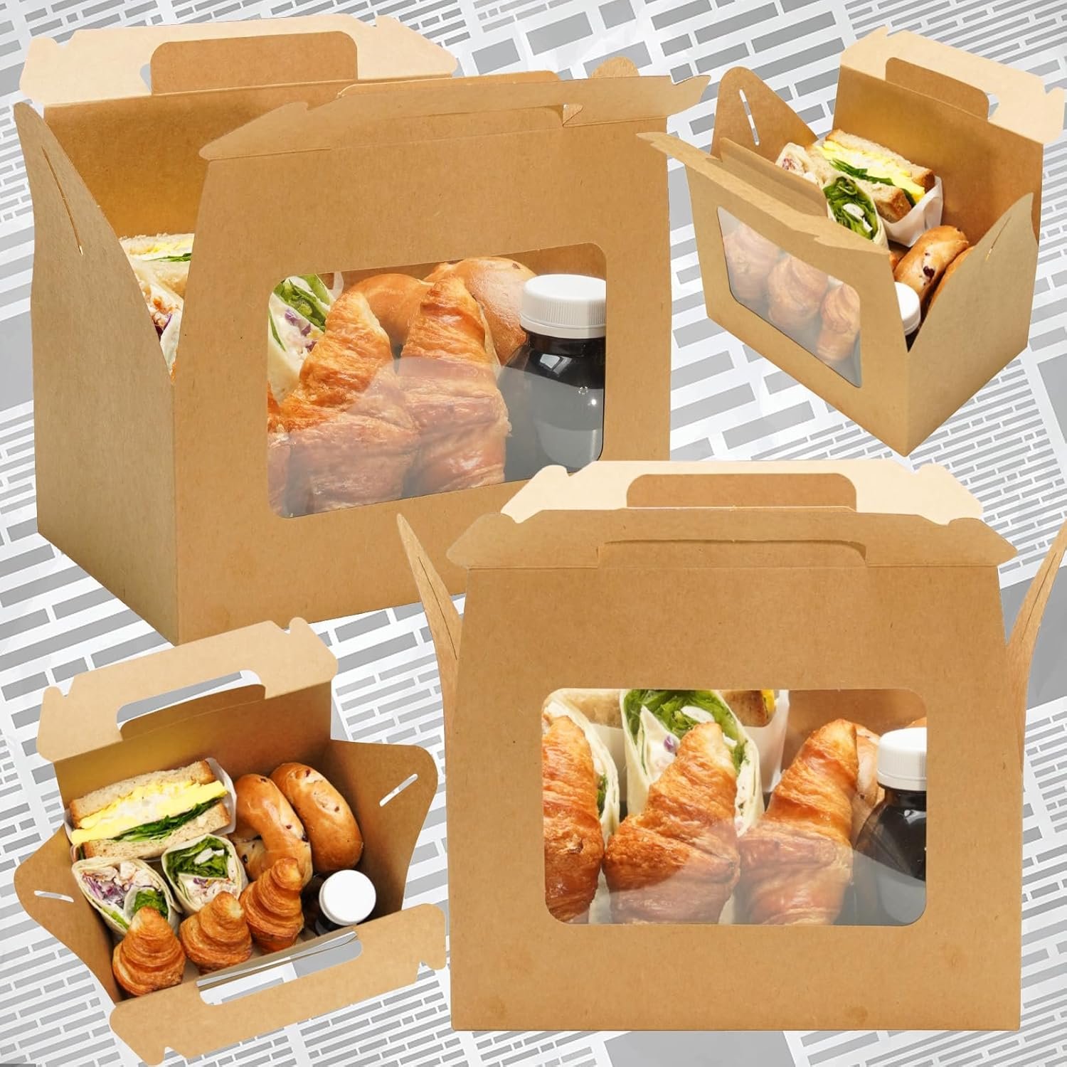 Großhandel Gabelboxen aus lebensmittelechtem Karton 9x6x6 mit Fenster für Brot, Donuts und selbstgemachte Geschenke, Individuelles Logo für Eigenmarke, große Geschenkboxen mit Griffen in Bulk.