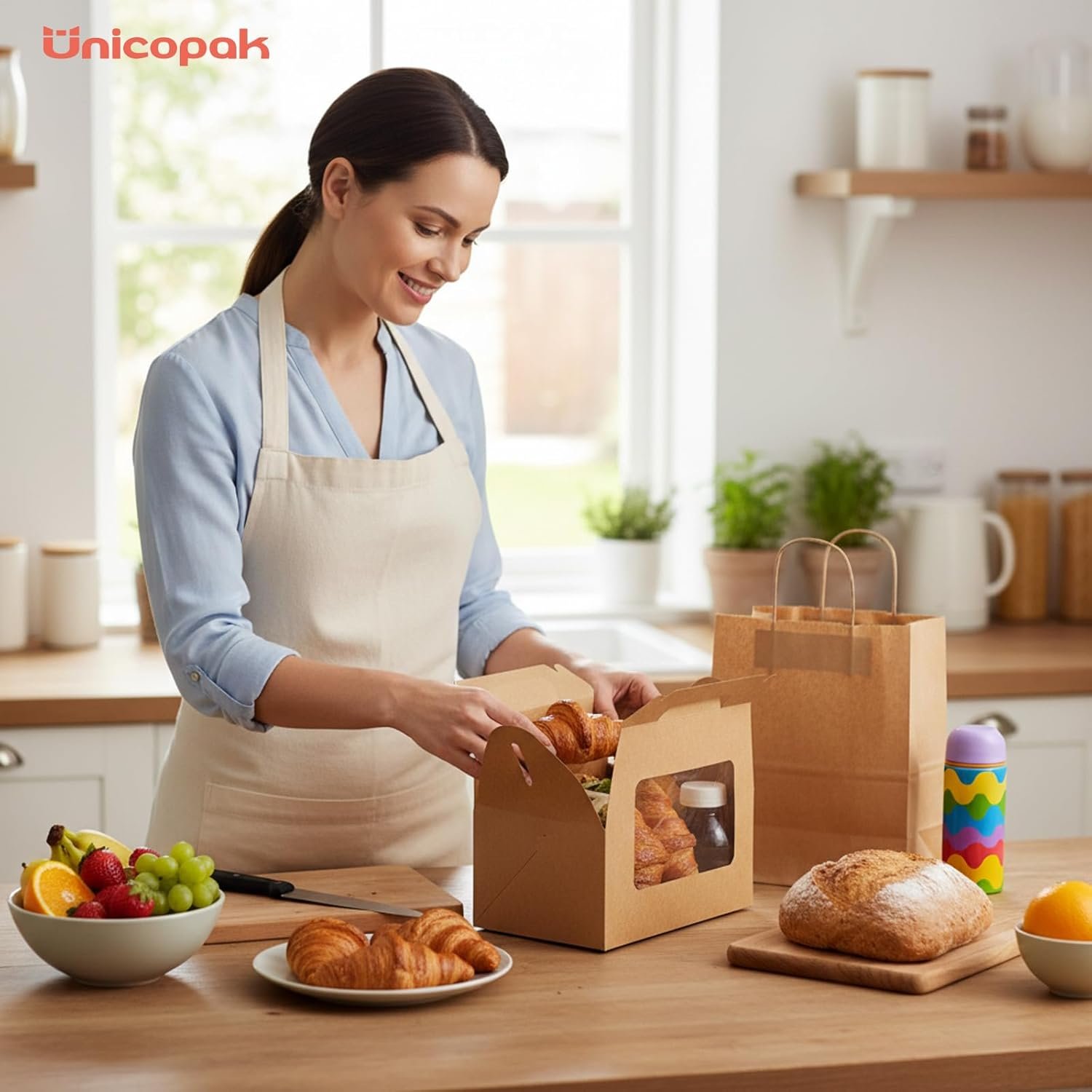 Großhandel Gabelboxen aus lebensmittelechtem Karton 9x6x6 mit Fenster für Brot, Donuts und selbstgemachte Geschenke, Individuelles Logo für Eigenmarke, große Geschenkboxen mit Griffen in Bulk.