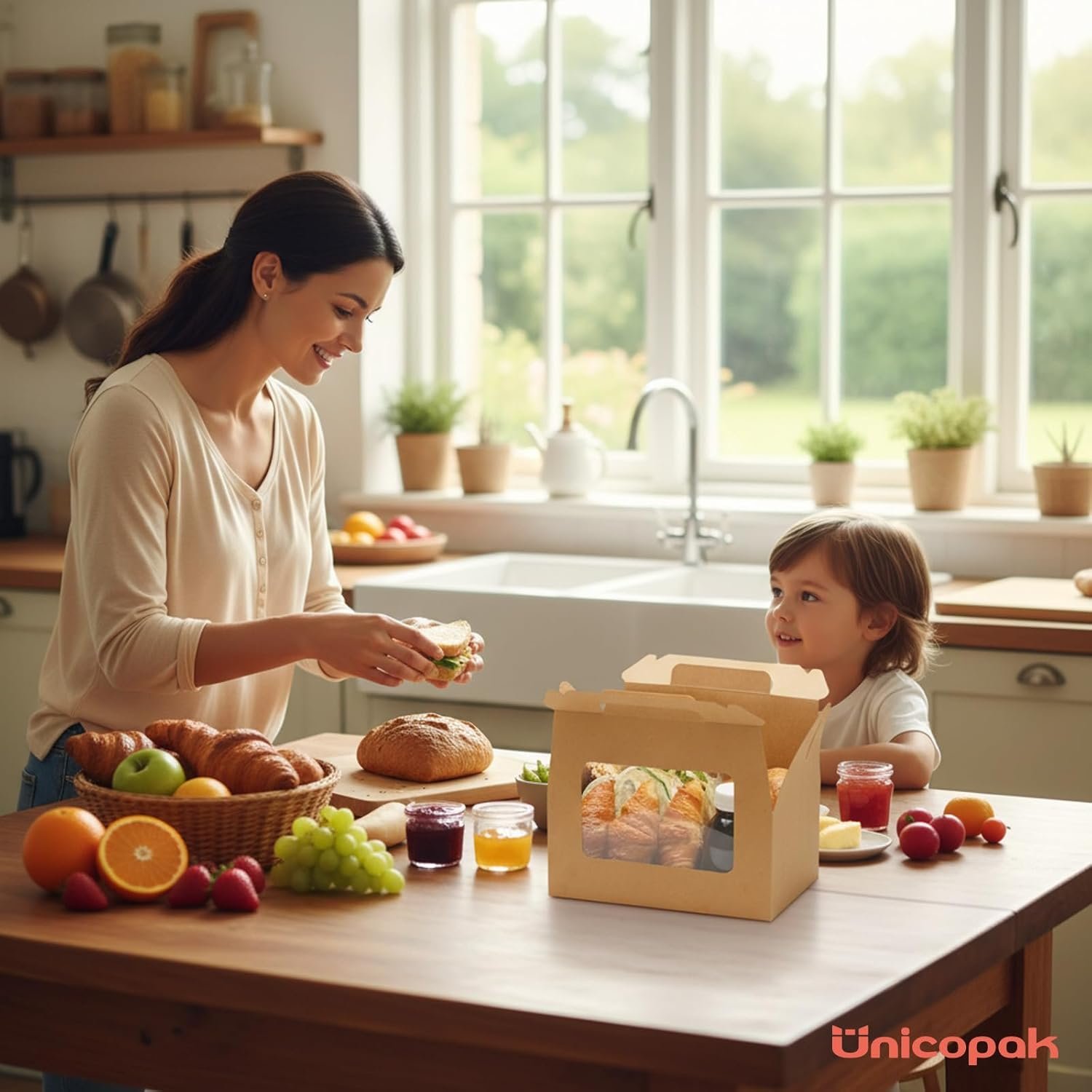 Großhandel Gabelboxen aus lebensmittelechtem Karton 9x6x6 mit Fenster für Brot, Donuts und selbstgemachte Geschenke, Individuelles Logo für Eigenmarke, große Geschenkboxen mit Griffen in Bulk.