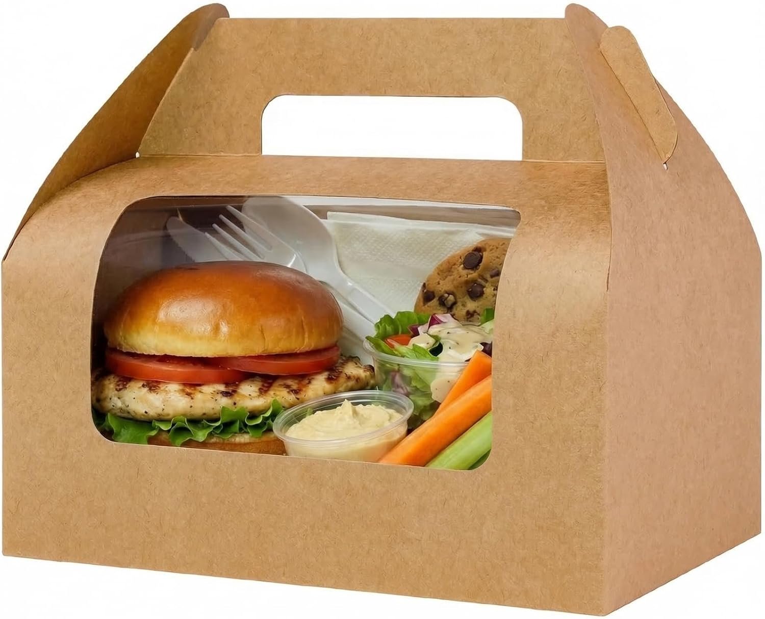 Großhandel Gabelboxen aus lebensmittelechtem Karton 9x6x6 mit Fenster für Brot, Donuts und selbstgemachte Geschenke, Individuelles Logo für Eigenmarke, große Geschenkboxen mit Griffen in Bulk.