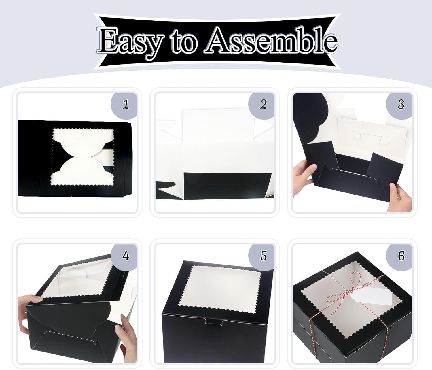 Großhandel 20 Stück 10 Zoll Kuchenboxen mit Fenster, schwarze Bäckerei-Boxen 10x10x5 Zoll, für Torten, Gebäck, Kekse, Schokolade, Cupcakes, Hochzeit, individuelle Logo Lösungen vom Hersteller. Großhandel 20 Stück 10 Zoll Kuchenboxen mit Fenster, schwarze Bäckerei-Boxen 10x10x5 Zoll, für Torten, Gebäck, Kekse, Schokolade, Cupcakes, Hochzeit, individuelle Logo Lösungen vom Hersteller.