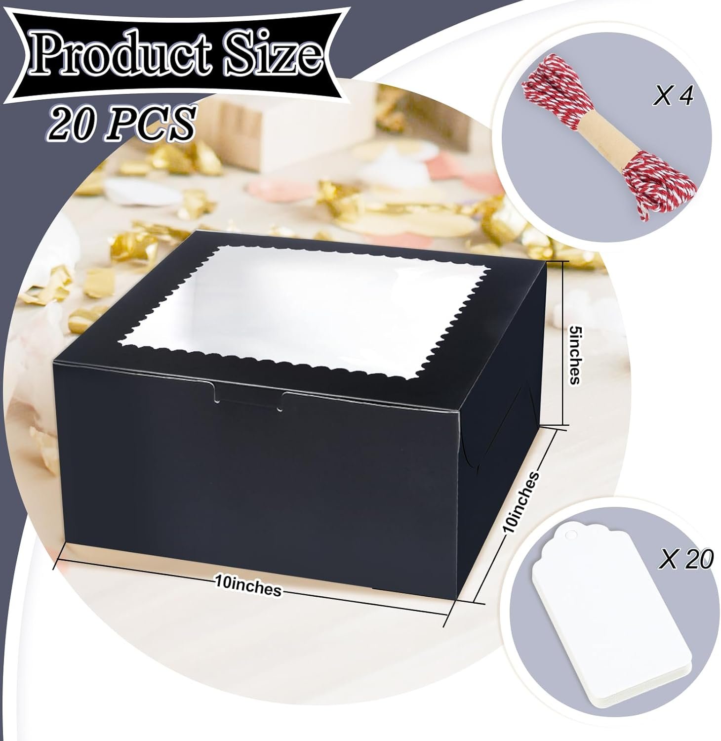 Großhandel 20 Stück 10 Zoll Kuchenboxen mit Fenster, schwarze Bäckerei-Boxen 10x10x5 Zoll, für Torten, Gebäck, Kekse, Schokolade, Cupcakes, Hochzeit, individuelle Logo Lösungen vom Hersteller. Großhandel 20 Stück 10 Zoll Kuchenboxen mit Fenster, schwarze Bäckerei-Boxen 10x10x5 Zoll, für Torten, Gebäck, Kekse, Schokolade, Cupcakes, Hochzeit, individuelle Logo Lösungen vom Hersteller.