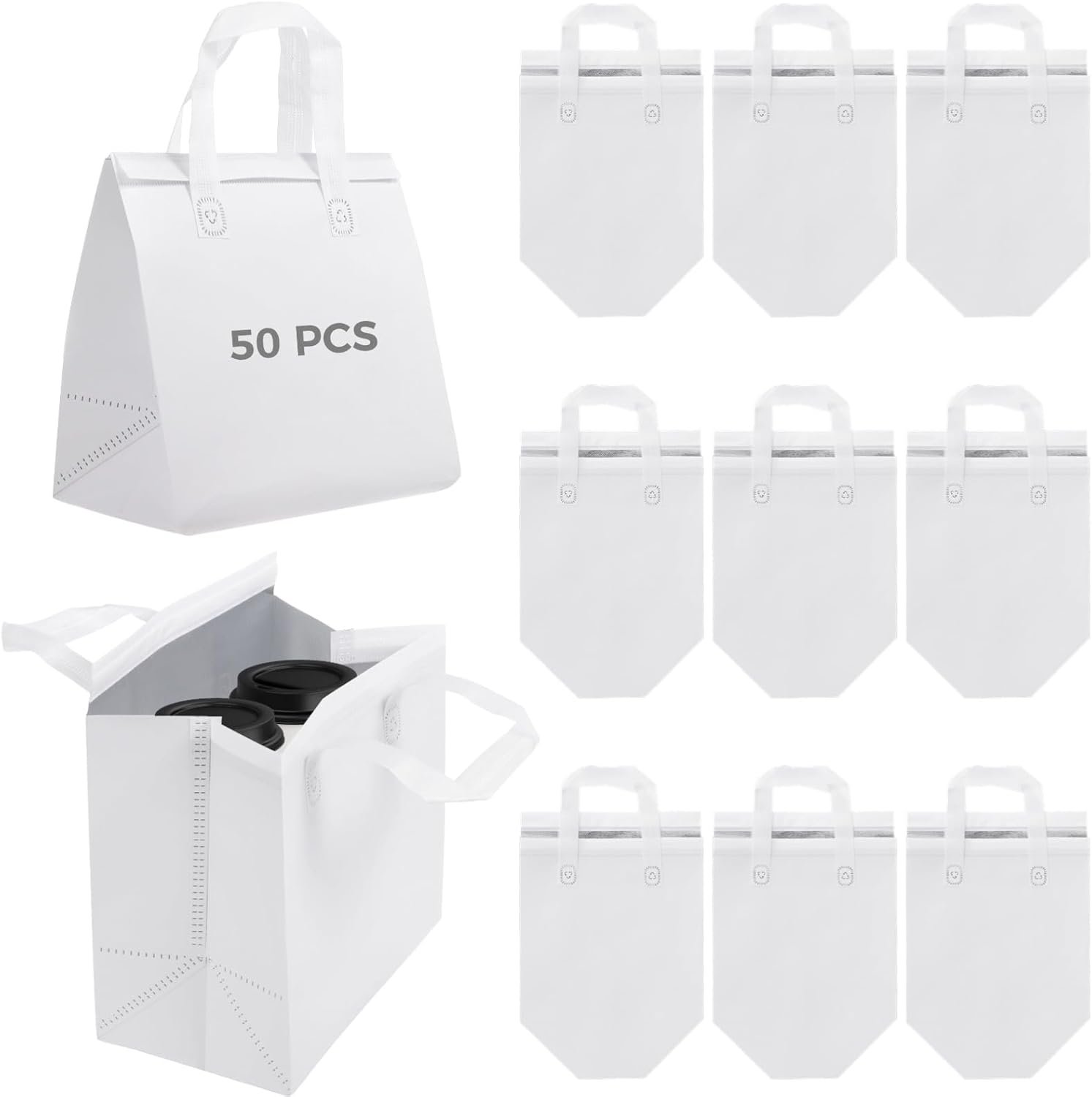 Großhandel 50 Stück isolierte Take-Away-Taschen, 9,5"x6"x9,5" Thermobehälter - Professionelle Lebensmittelträger für Kaffee, Pizza und Lebensmittelzustellung, individueller Logo Service vom Hersteller.