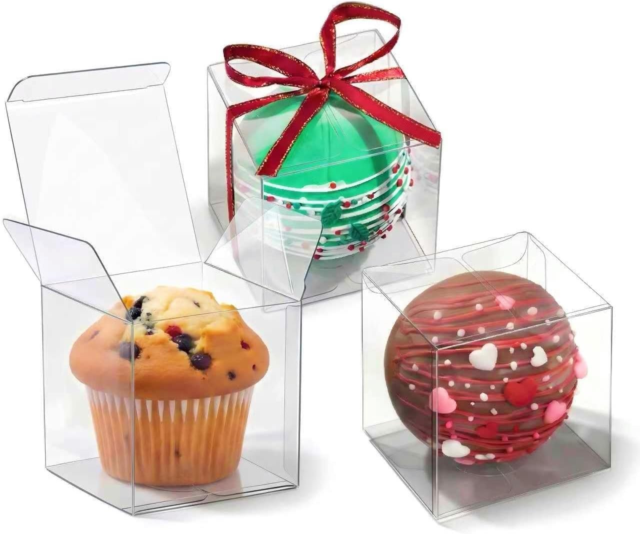 Großhandel 50er Pack 3" x 3 x 3 Zoll klare Schokoladenbombe Geschenkkartons, individuelle Logooptionen, Cupcake-Boxen, Süßigkeitenboxen, Geburtstags- und Hochzeits-Party-Favoriten. OEM Hersteller.
