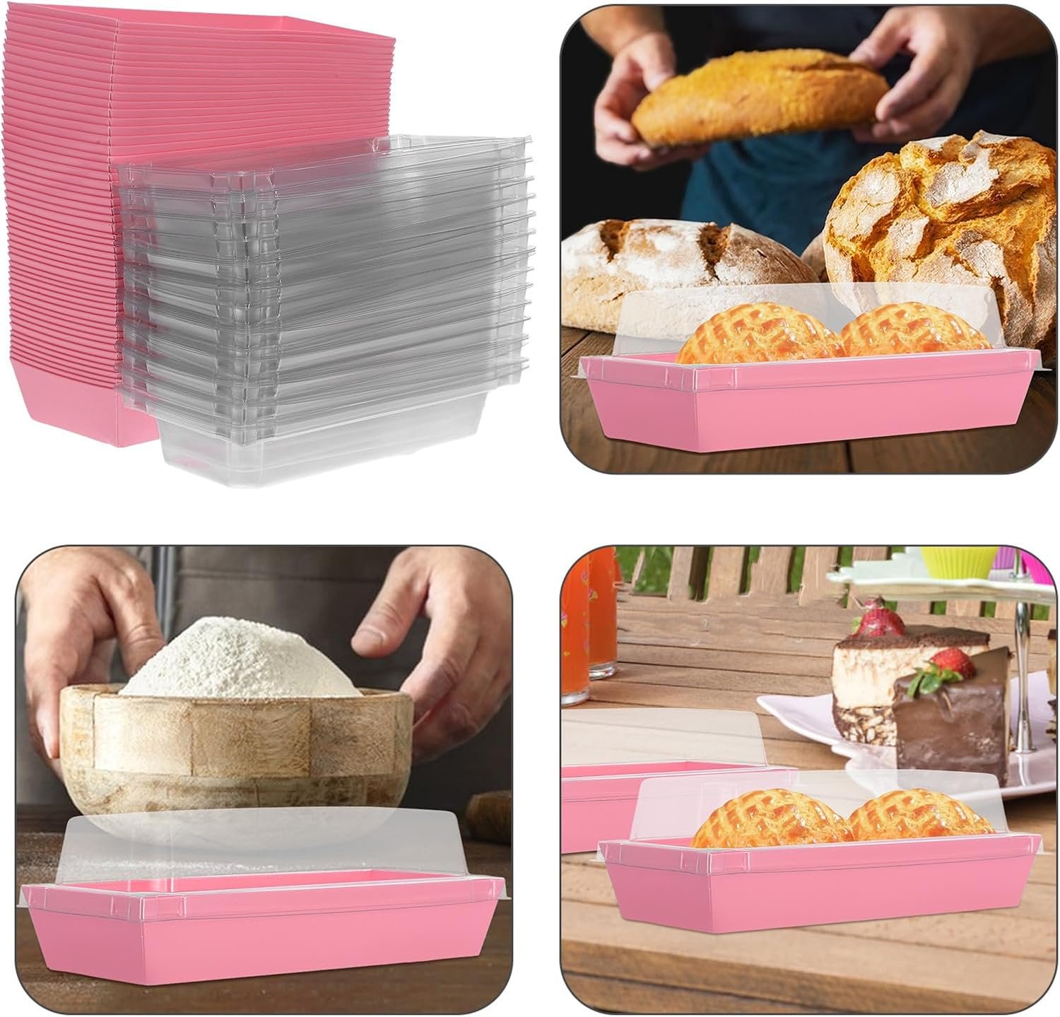 Großhandel 50 Stück große rechteckige Backtakeout-Boxen mit Deckel, individuelle Logo-Optionen für Bäckerei und Catering, OEM, disposable Sandwich- und Gebäckbehälter, rosa Papierverpackung für Brot und Brötchen