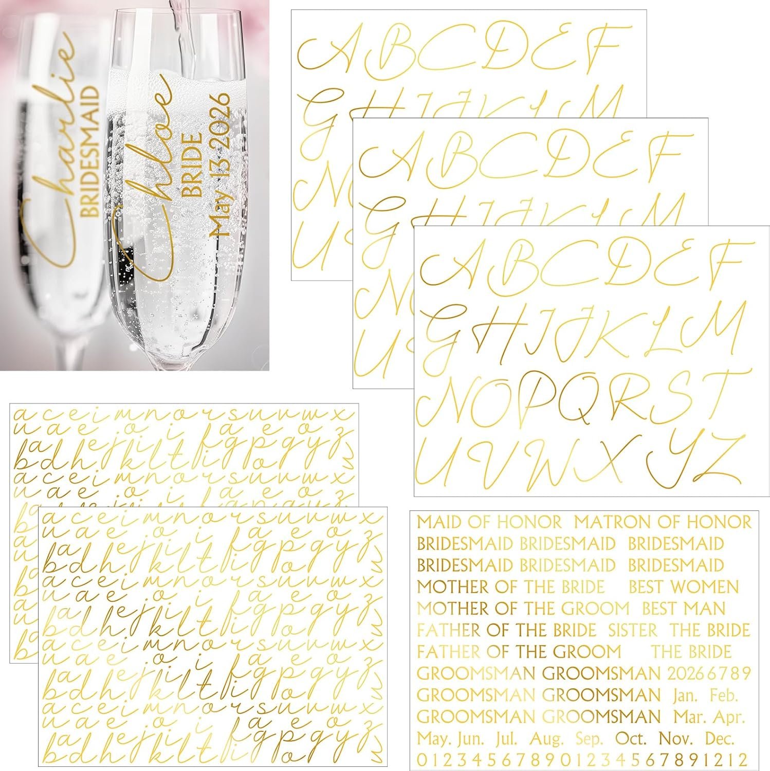 Großhandel 6 Blätter individuelle Brautdekoration Aufkleber personalisierte Vinyl-Anfrage Namensdecal für Sektgläser Geschenkbox Junggesellinnenabschied Hochzeit (Gold) OEM Hersteller