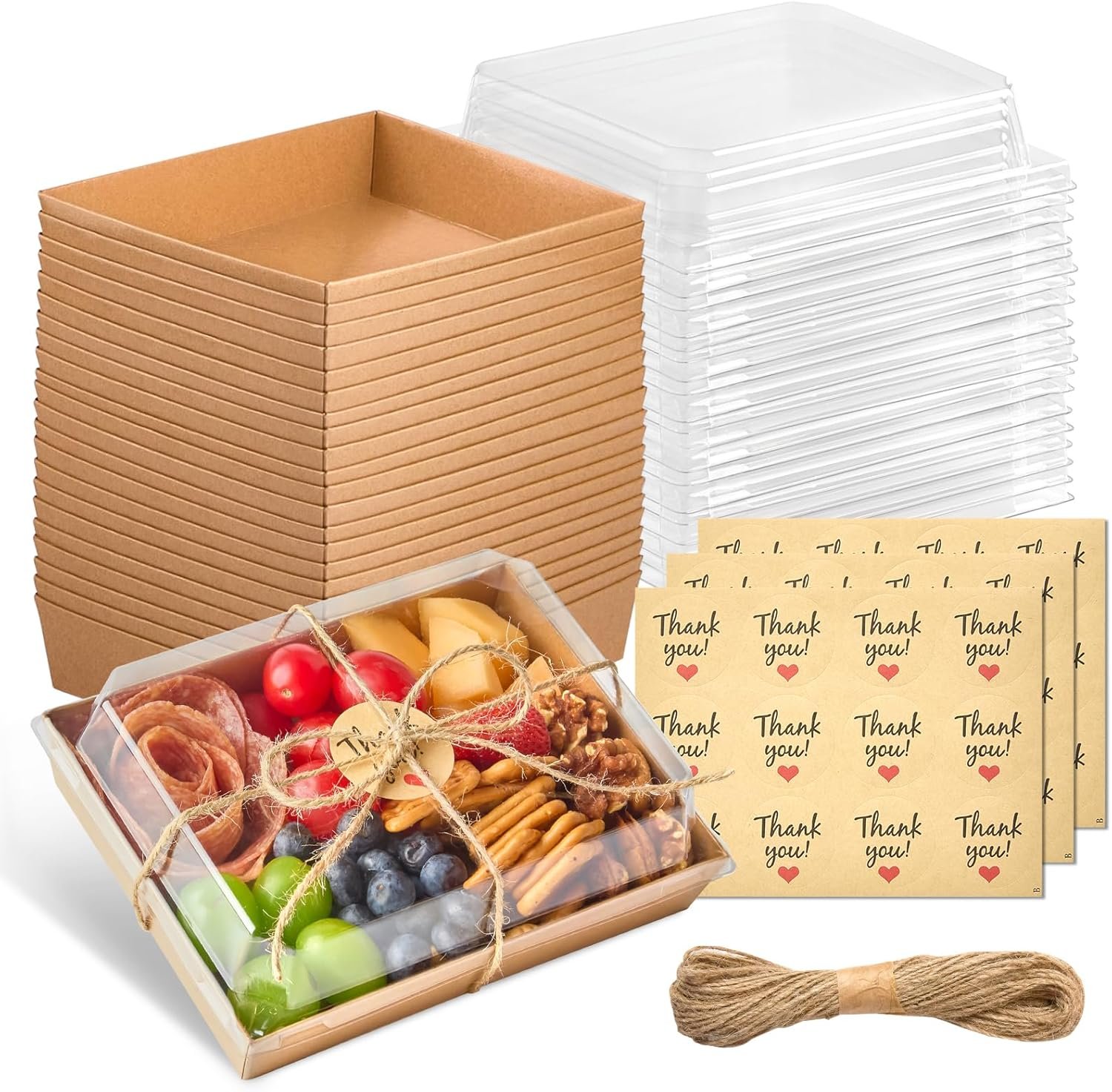 Großhandel 25 Stück große Charcuterie-Boxen 7 x 5 Zoll mit klaren Deckeln, Lebensmittelbehälter für Gebäck, Schokoladen-Erdbeeren, Sandwiches, Cookies, Individuelles Logo, Hersteller für Einweg-Backwaren