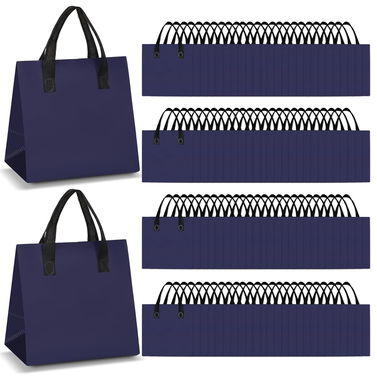 Großhandel 100 Stück isolierte Take-Out-Taschen 9,5 x 6 x 9,5 Zoll für heiße und kalte Speisen, ideal für Catering und Gastronomie, mit individuellem Logo und OEM-Service, Kühlertasche für Kaffee, Milchtee, Picknick und Lebensmittellieferungen (Marineblau)