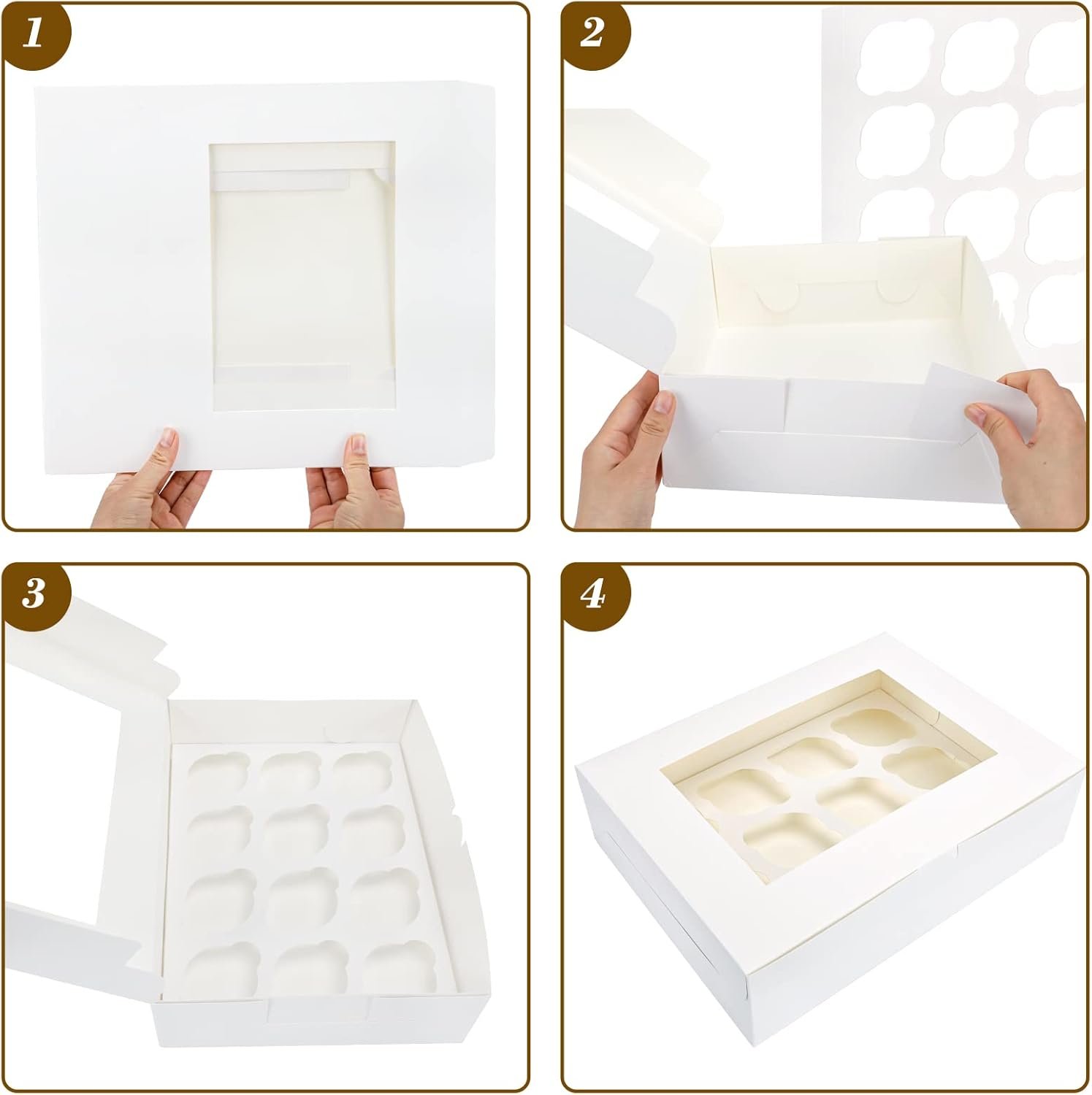 Großhandel 15 Stück Cupcake Boxen 13x10x3.5 Zoll mit Fenster und Einsätzen für Muffins, Individuelles Logo für Geburtstag und Feiertag, für Bäckereibedarf Großhandel 15 Stück Cupcake Boxen 13x10x3.5 Zoll mit Fenster und Einsätzen für Muffins, Individuelles Logo für Geburtstag und Feiertag, für Bäckereibedarf