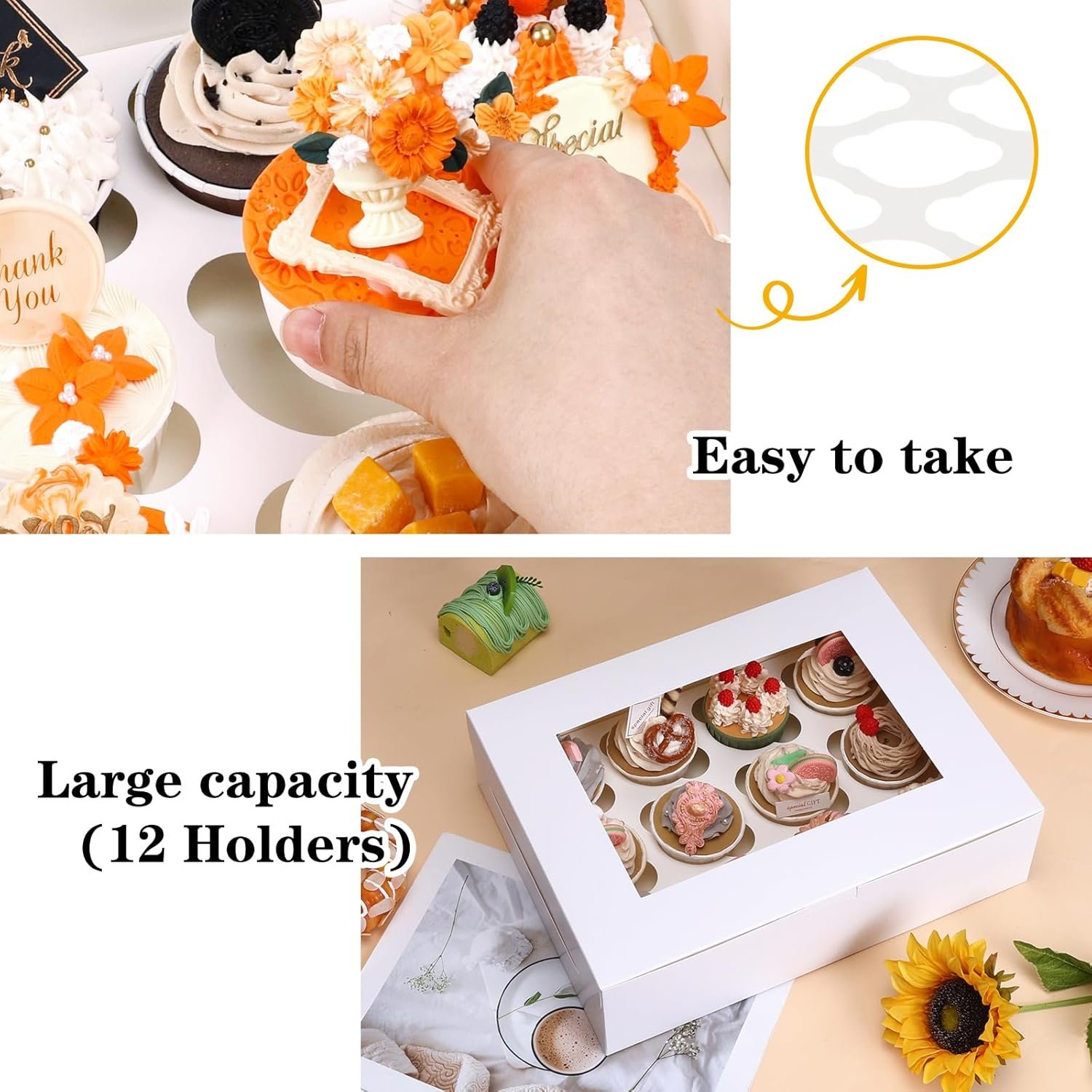 Großhandel 15 Stück Cupcake Boxen 13x10x3.5 Zoll mit Fenster und Einsätzen für Muffins, Individuelles Logo für Geburtstag und Feiertag, für Bäckereibedarf Großhandel 15 Stück Cupcake Boxen 13x10x3.5 Zoll mit Fenster und Einsätzen für Muffins, Individuelles Logo für Geburtstag und Feiertag, für Bäckereibedarf