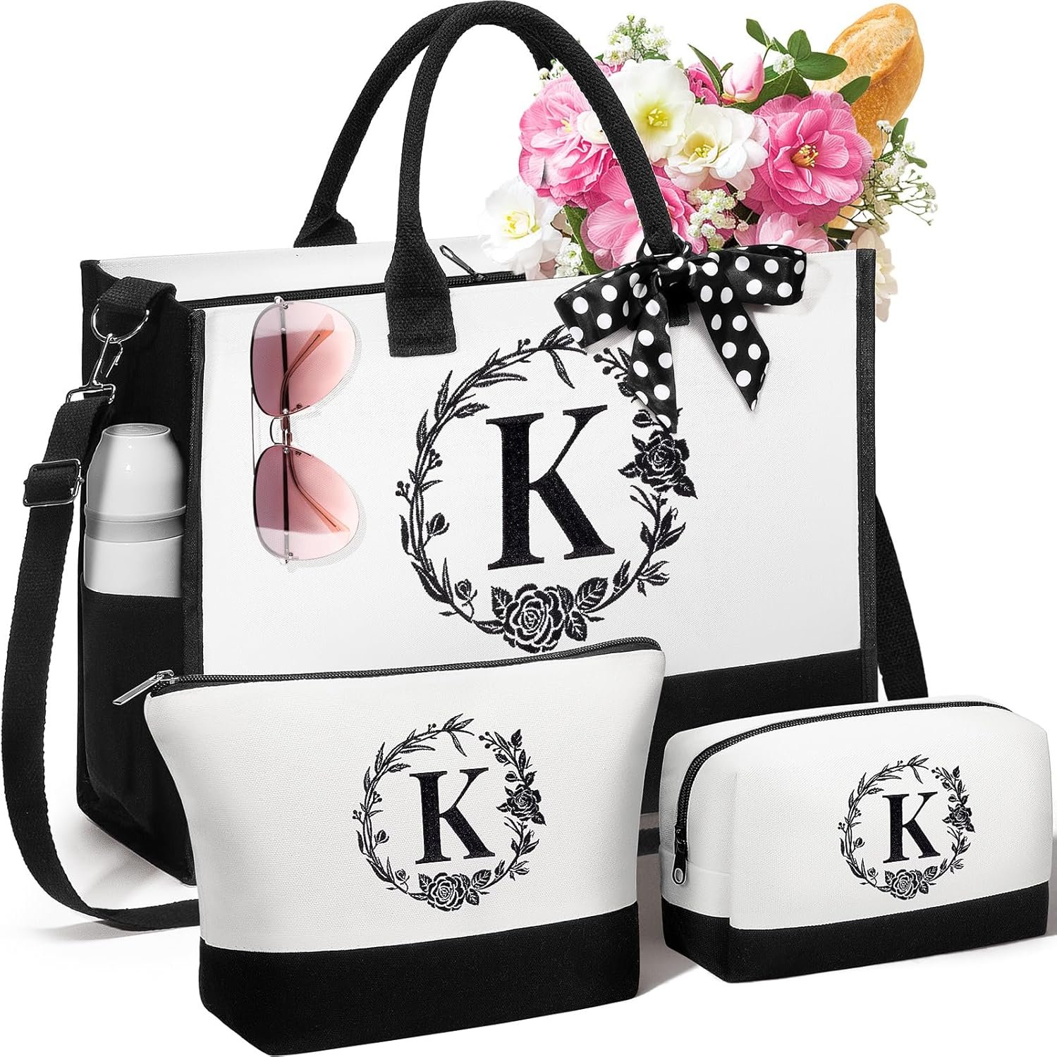 Großhandel Personalisierte Weihnachtsgeschenke für Frauen, Initial Canvas Tote Bag & Kosmetiktasche, Monogrammierte Strandtaschen mit Reißverschluss, ideal als Geburtstagsgeschenke für Mama, Schwester, Freundin, Partnerin, Tochter, Lehrerin – Individuelles Logo für Eigenmarken, Hersteller und Lieferanten im Bulk.