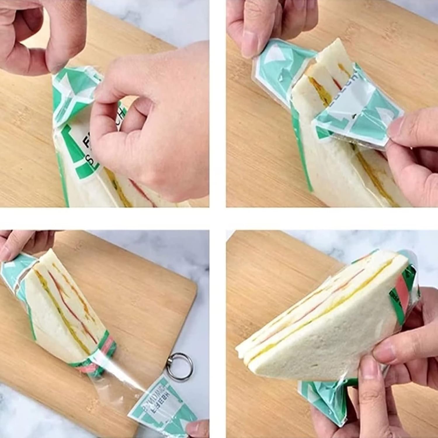 Großhandel 300 Stück transparente Sandwichverpackungen, individuell bedruckbare Sandwich-Boxen, OEM-Dreiecksverpackungen für Bäckereien, leicht abreißbar (Gelb, Grün, Blau)