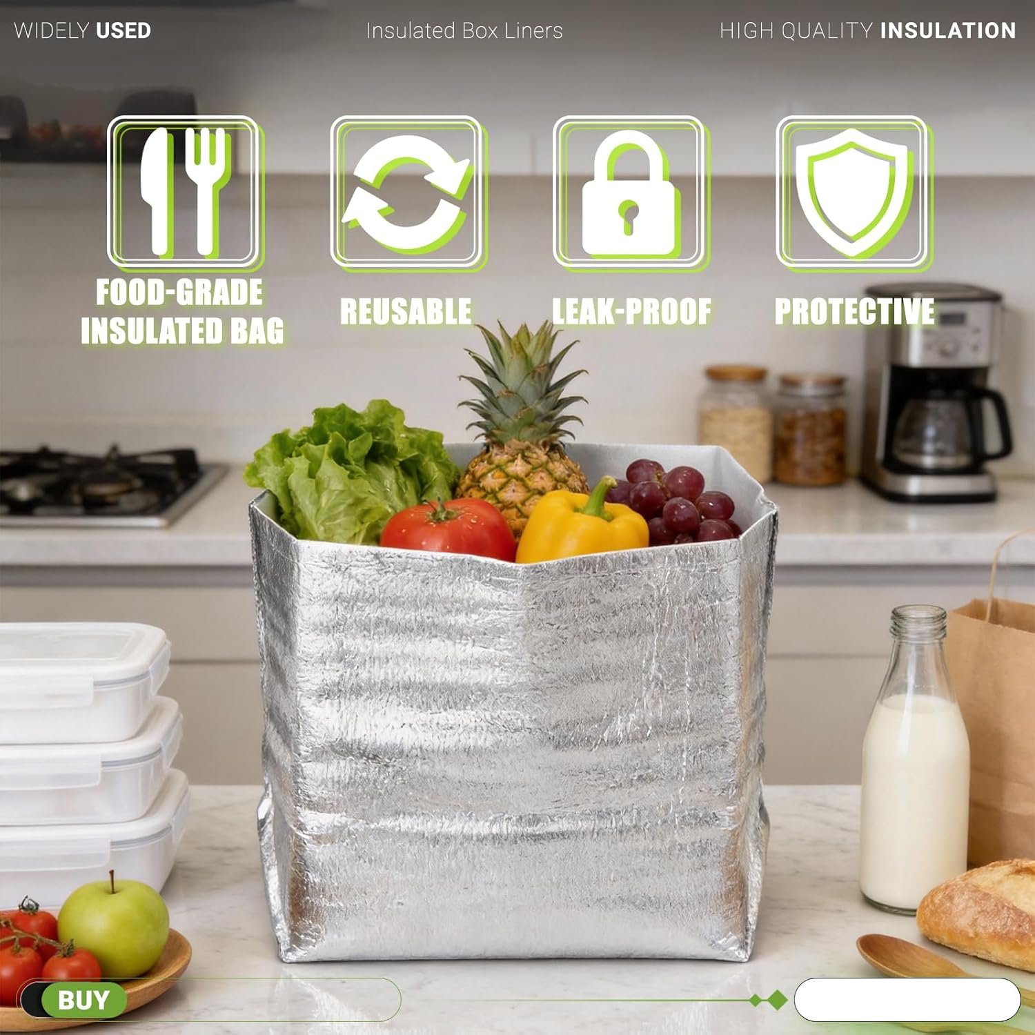 Großhandel wiederverwendbare isolierte Thermotaschen 13" X 8,5" X 12" Aluminium-isolierte Taschenverkleidungen Packung mit 4 Stück OEM Thermoboxisolierungen für Einkaufstaschen wasserfest