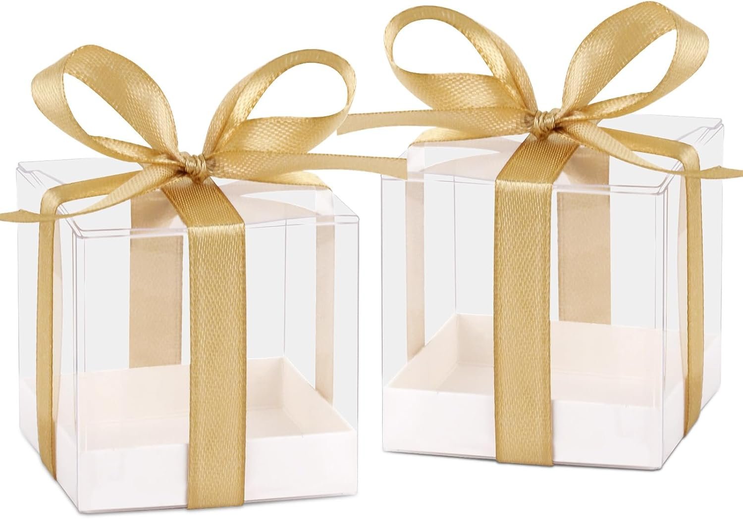 Großhandel 50 Stück klare Geschenkschachteln 2x2x2 Zoll mit individuell bedrucktem Logo, nocH für Bonbons und kleine Leckereien, ideal als Hochzeits- und Geburtstagsgeschenkboxen, erhältlich in Großmenge mit Bändern.