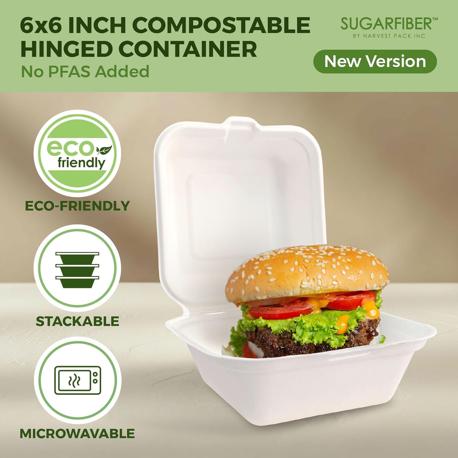 Großhandel 50 Stück Kompostierbare Lebensmittelbehälter 6 x 6 Zoll in Weiß, Einweg-Quadratklappbox mit einer Kammer, Eco-Friendly Bagasse Zuckerrohr, OEM Design, ohne PFAS Zusatz. Großhandel 50 Stück Kompostierbare Lebensmittelbehälter 6 x 6 Zoll in Weiß, Einweg-Quadratklappbox mit einer Kammer, Eco-Friendly Bagasse Zuckerrohr, OEM Design, ohne PFAS Zusatz.