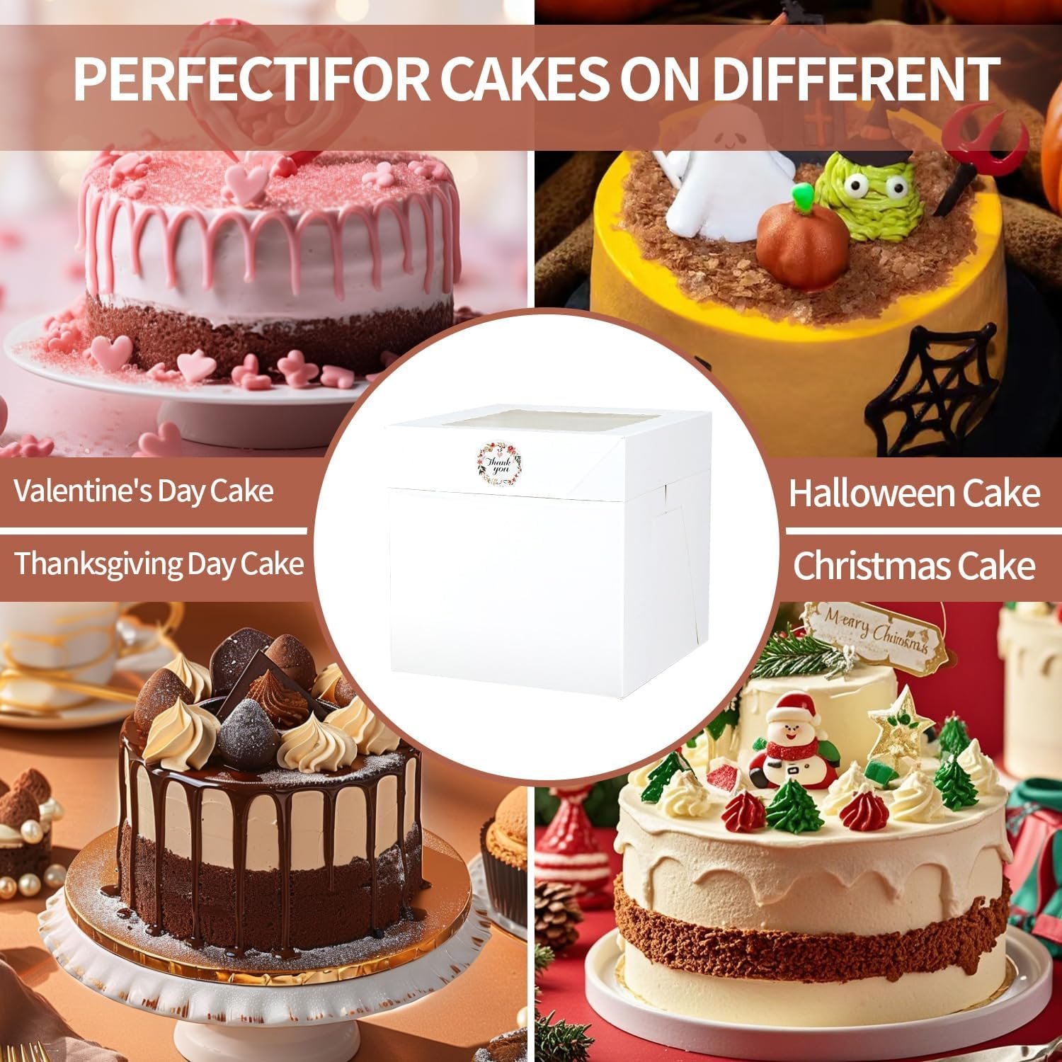 Großhandel 16 Stück Tortenboxen 8x8x8 Zoll, 8 Stück weiße Bäckereiboxen mit Fenster und 8 Stück Tafeln, OEM für 8-Zoll-Torten, Einweg-Pie-Box für Hochzeit, Geburtstag, Party, individuelles Logo