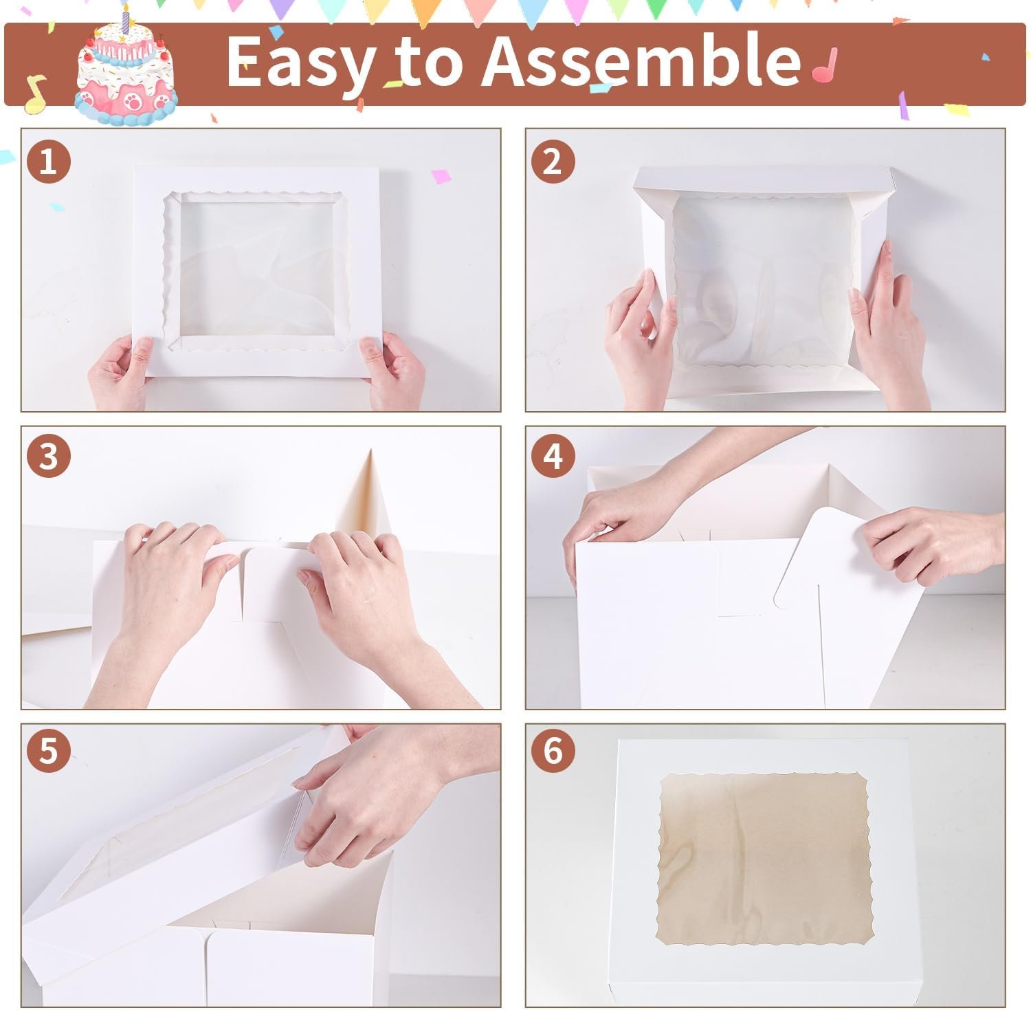 Großhandel 16 Stück Tortenboxen 8x8x8 Zoll, 8 Stück weiße Bäckereiboxen mit Fenster und 8 Stück Tafeln, OEM für 8-Zoll-Torten, Einweg-Pie-Box für Hochzeit, Geburtstag, Party, individuelles Logo