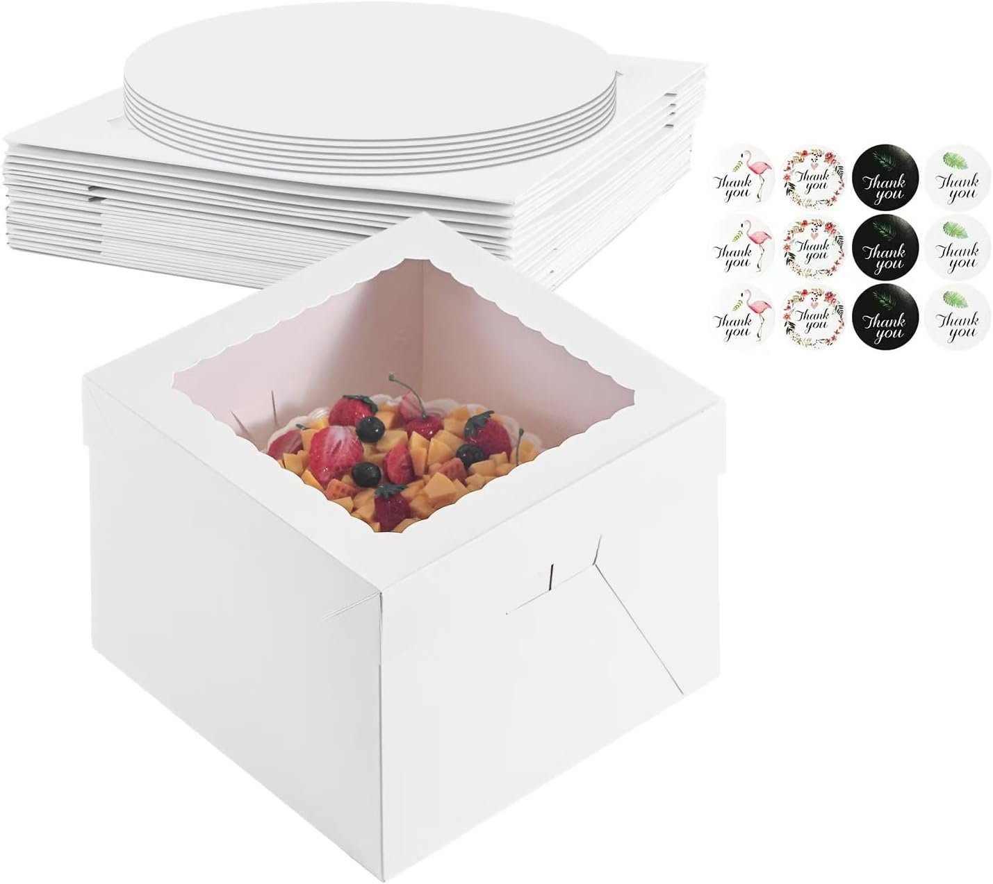 Großhandel 16 Stück Tortenboxen 8x8x8 Zoll, 8 Stück weiße Bäckereiboxen mit Fenster und 8 Stück Tafeln, OEM für 8-Zoll-Torten, Einweg-Pie-Box für Hochzeit, Geburtstag, Party, individuelles Logo
