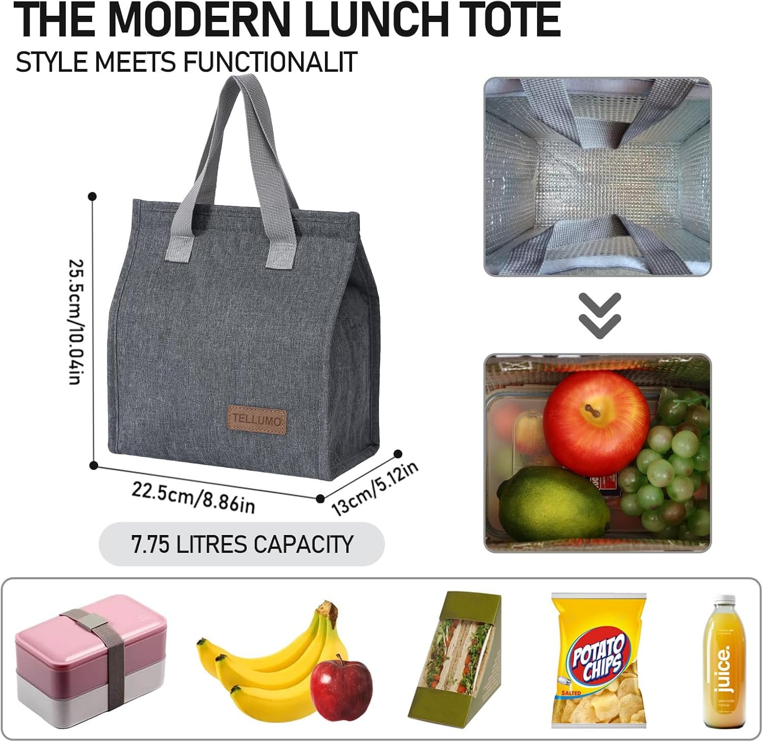 Großhandel Isolierte Lunch Tasche für Damen und Herren, große Lunchbox wiederverwendbar und auslaufsicher, Individuelles Logo für Büro, Arbeit, Schule, Strand oder Reisen (Grau), Hersteller im Bulk