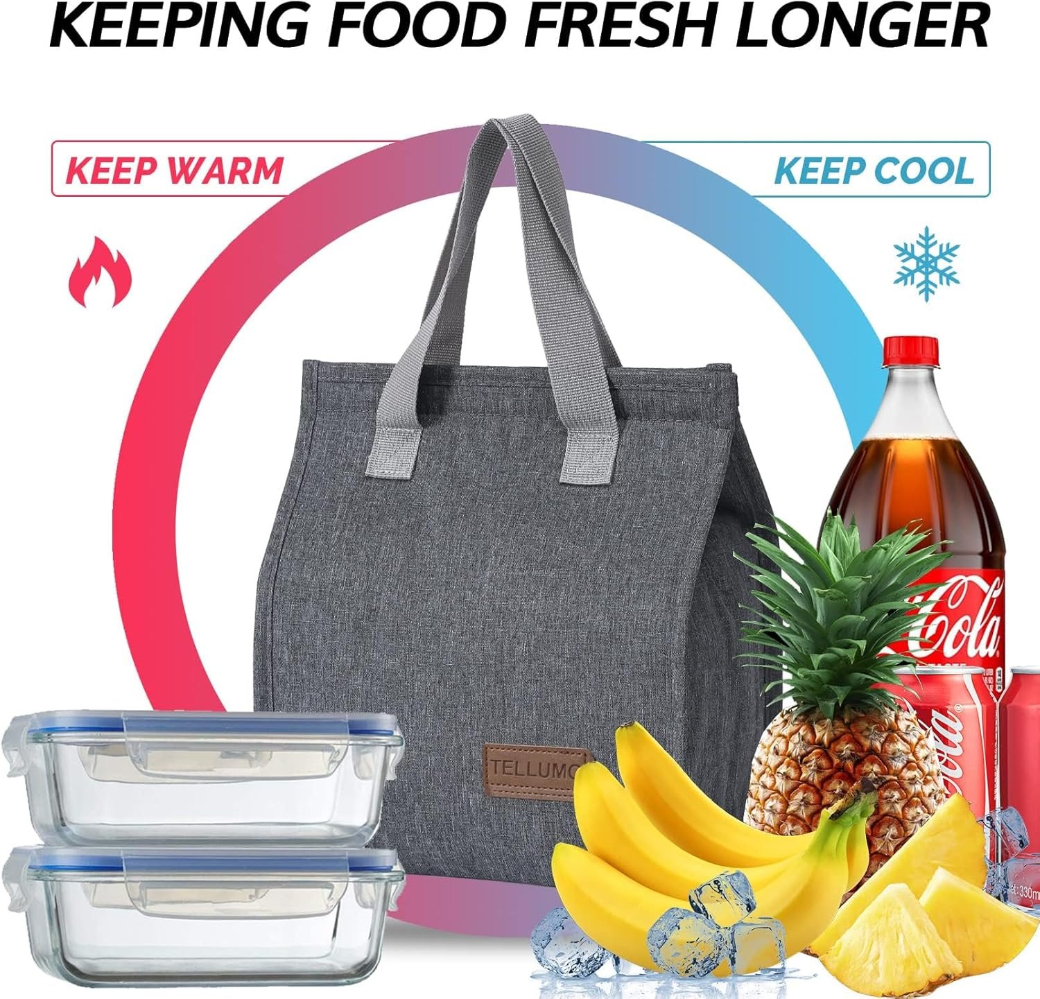 Großhandel Isolierte Lunch Tasche für Damen und Herren, große Lunchbox wiederverwendbar und auslaufsicher, Individuelles Logo für Büro, Arbeit, Schule, Strand oder Reisen (Grau), Hersteller im Bulk