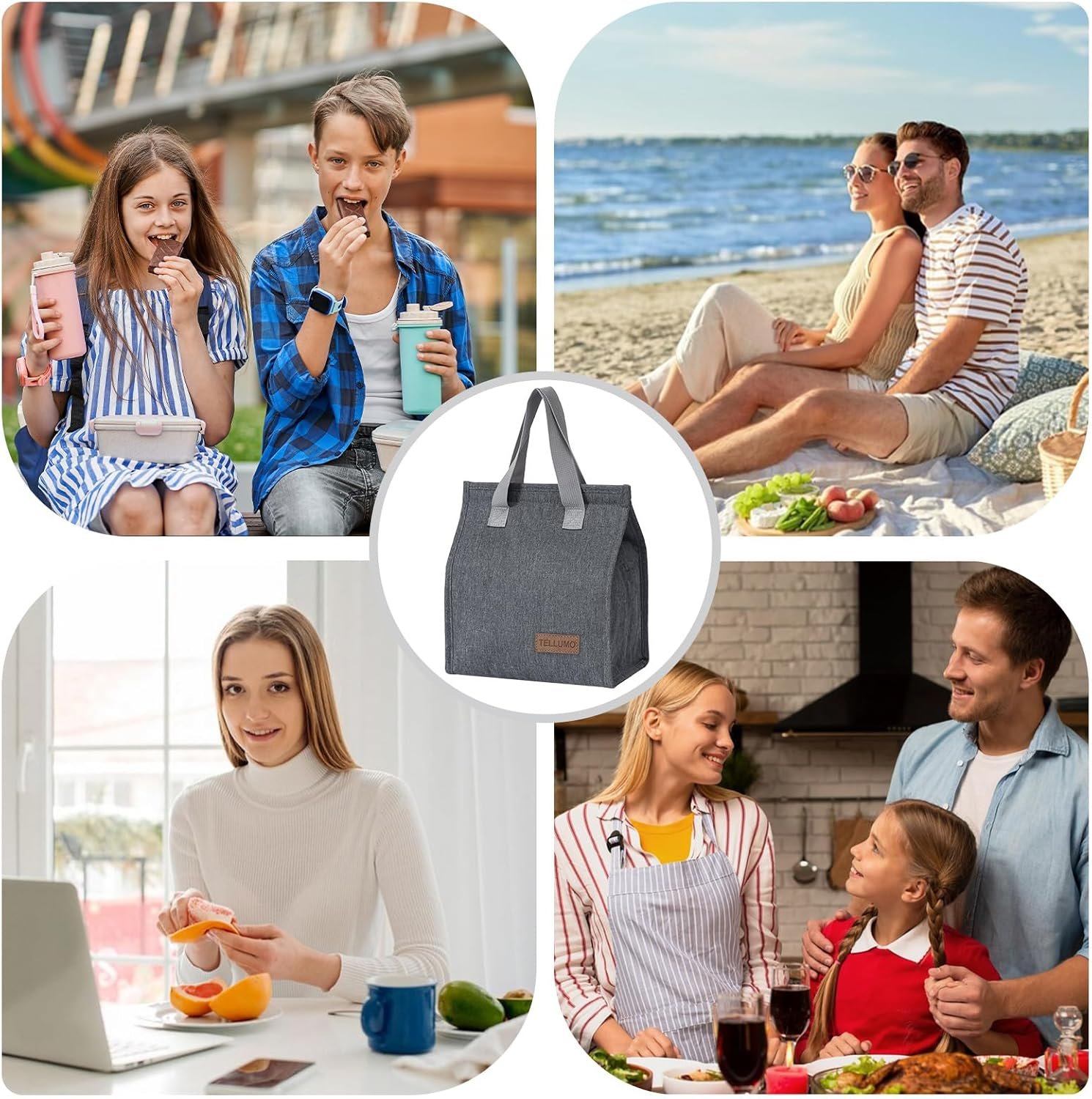 Großhandel Isolierte Lunch Tasche für Damen und Herren, große Lunchbox wiederverwendbar und auslaufsicher, Individuelles Logo für Büro, Arbeit, Schule, Strand oder Reisen (Grau), Hersteller im Bulk