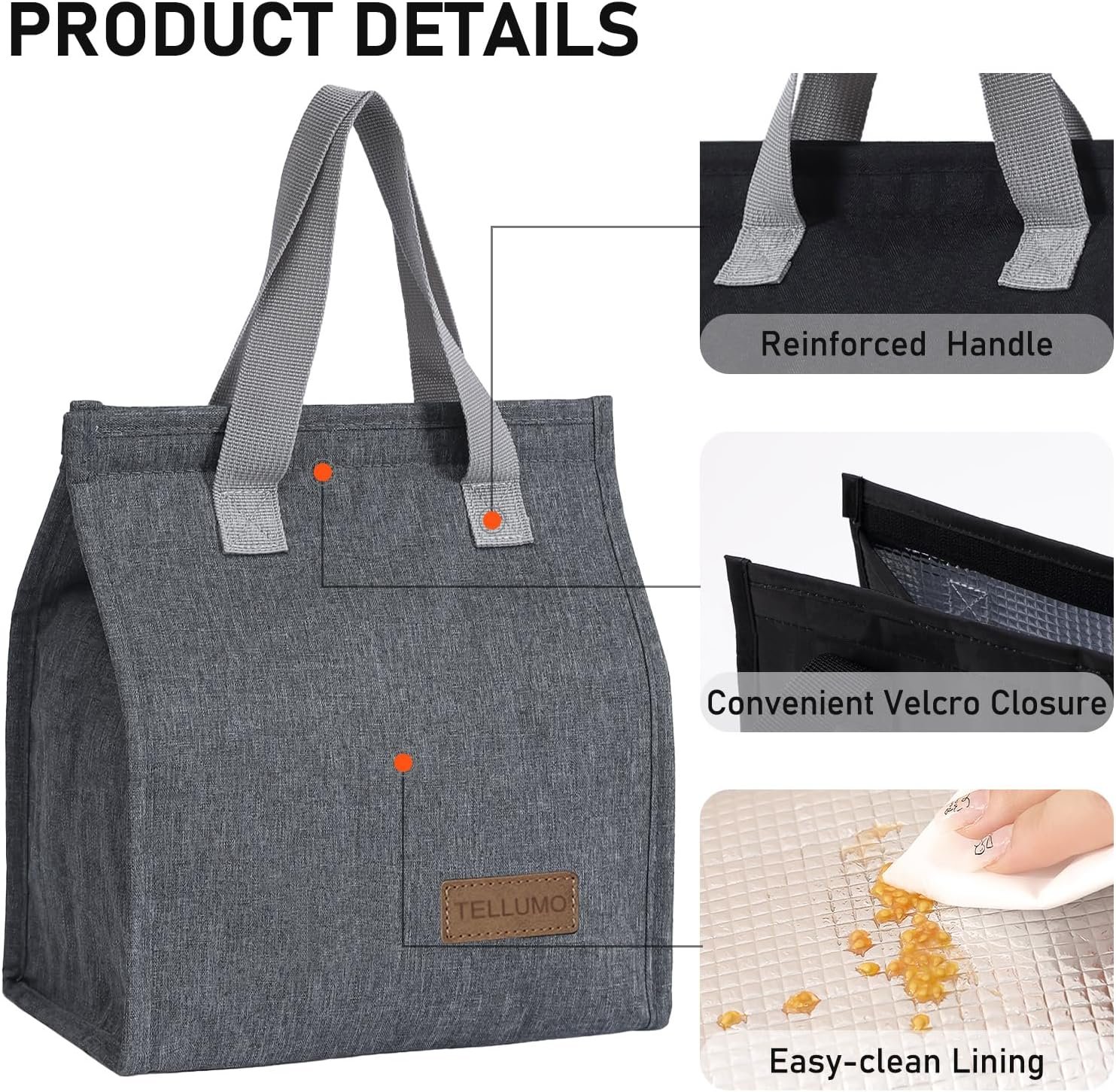 Großhandel Isolierte Lunch Tasche für Damen und Herren, große Lunchbox wiederverwendbar und auslaufsicher, Individuelles Logo für Büro, Arbeit, Schule, Strand oder Reisen (Grau), Hersteller im Bulk